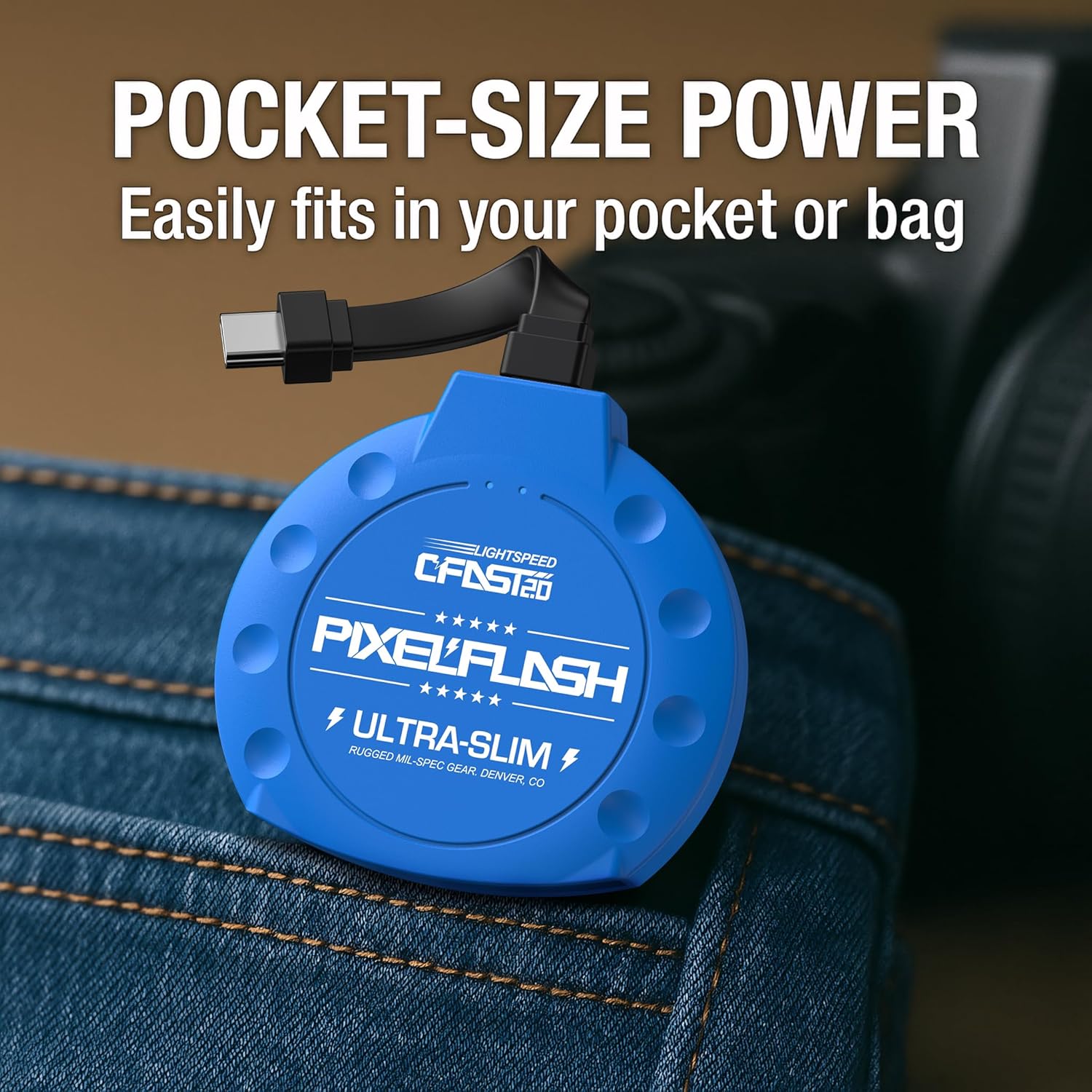 PixelFlash CFast 2.0 Card Reader USB C (Blue) - Memory Card Adapter with Cabled Type-C USB 3.1 Gen 2, Up to 10Gbps File Transfer, Ultra-Slim & Anti-Slip Rubber Shell, Compatible with Most Brands & OS