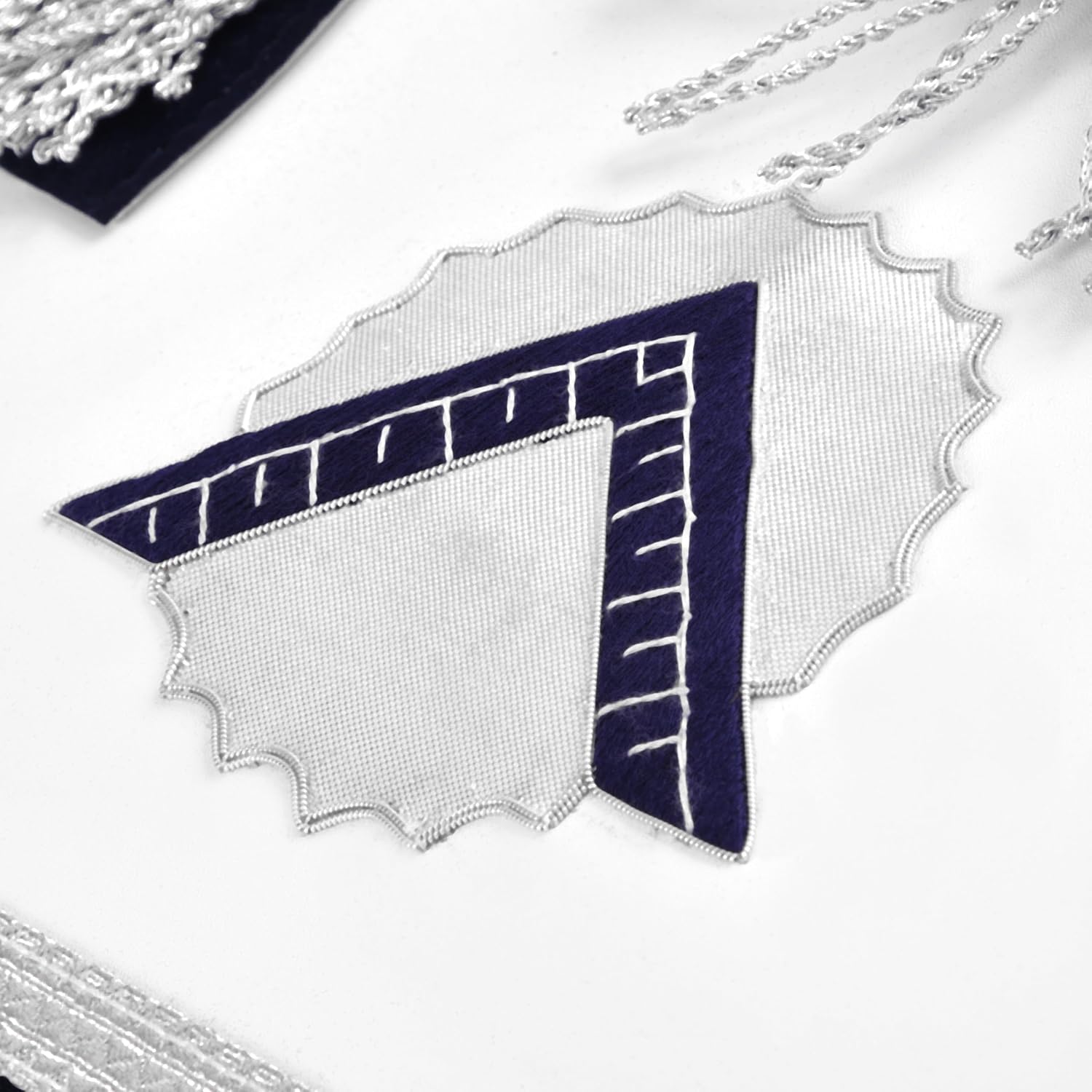 BRICKS MASONS Worshipful Master Blue Lodge Officer Apron - Dark Blue With Silver Hand Embroidery Bullion