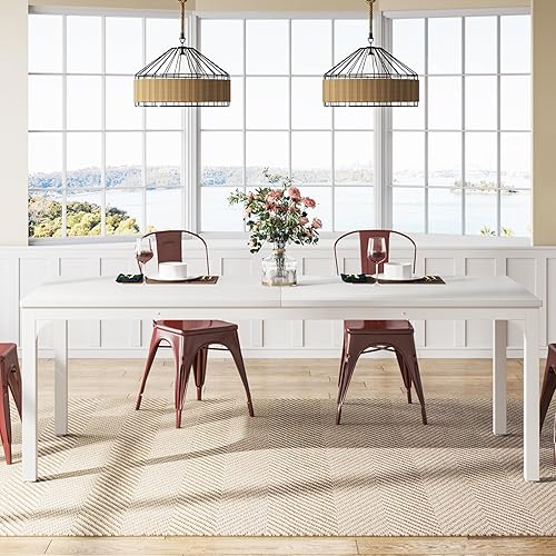 Miniatura 7 de Tribesigns Mesa de comedor blanca para 6-8 personas, mesa rectangular grande de 78 pulgadas para comedor, 78.7 x 27.5 x 29.5 pulgadas (solo mesa)