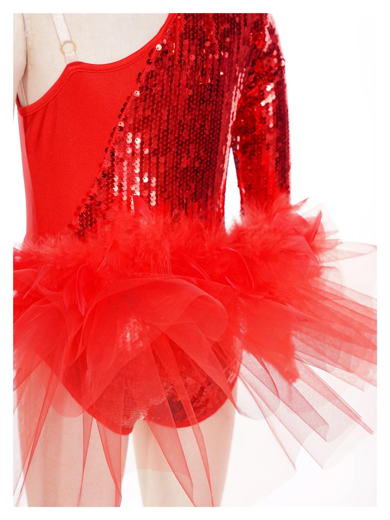 Justocorp De Gym Fille Justaucorps de gymnastique for enfants, jupe en tulle à paillettes scintillantes, justaucorps de ballet for enfants, manches asymétriques, body de gymnastique, combinaison de da