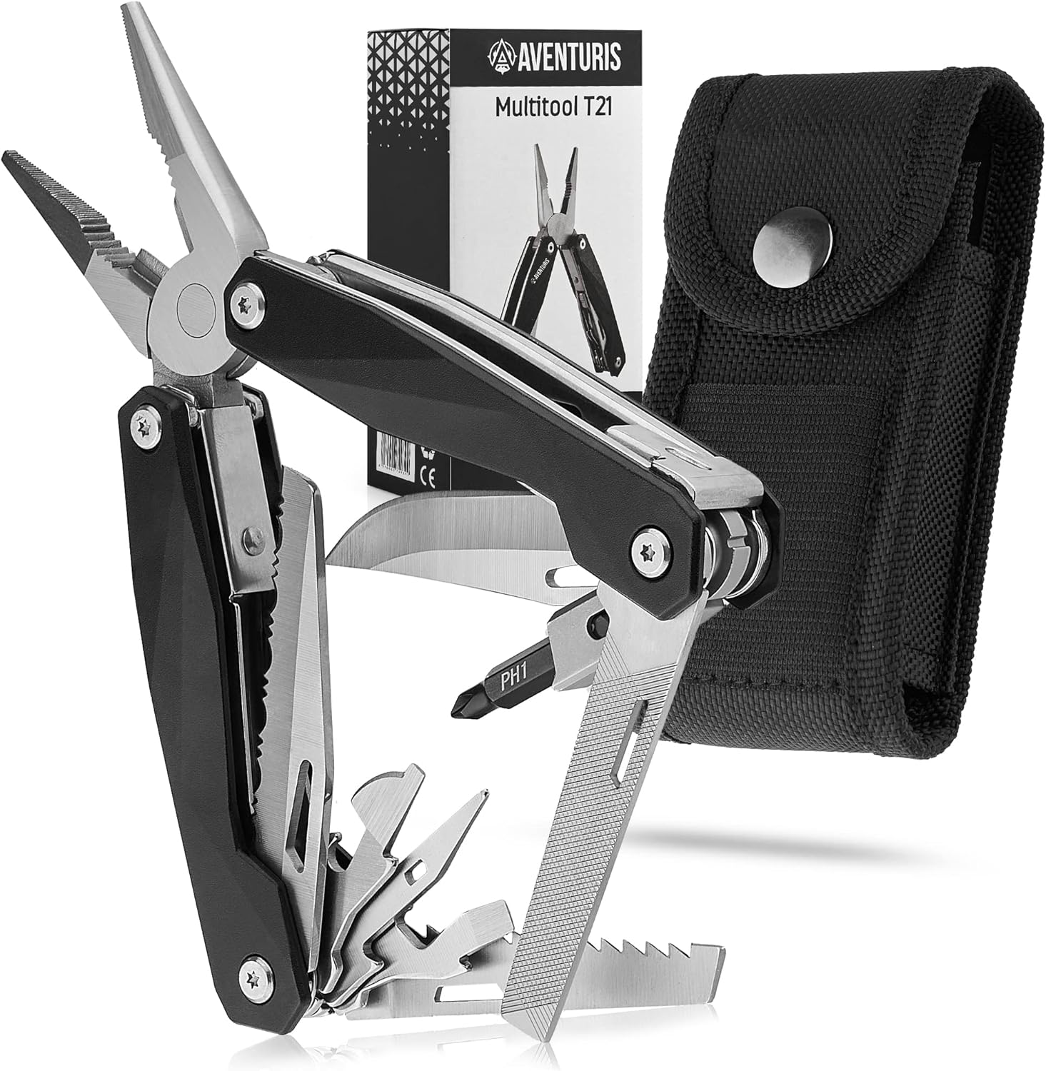 AVENTURIS® Multitool Werkzeug Edelstahl, Survival outdoor Messer perfektes Camping Zubehör