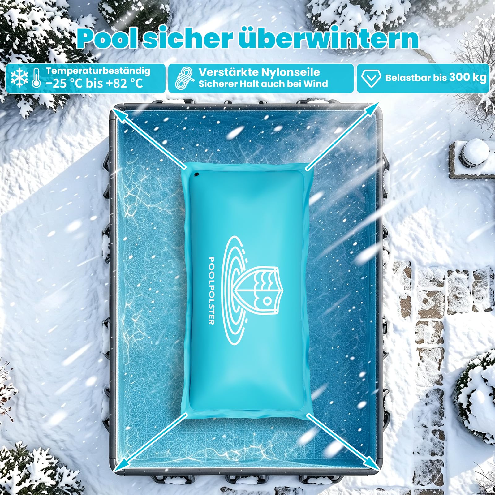 Poolkissen Winter 200x400cm, Extra Starkes 0,5mmPVC Pool Luftkissen