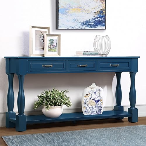 Miniatura 16 de L"KeKe Mesa consola de granja de 36 pulgadas con 4 cajones y 1 estante de almacenamiento, madera de pino adecuada para entrada, entrada, sala de