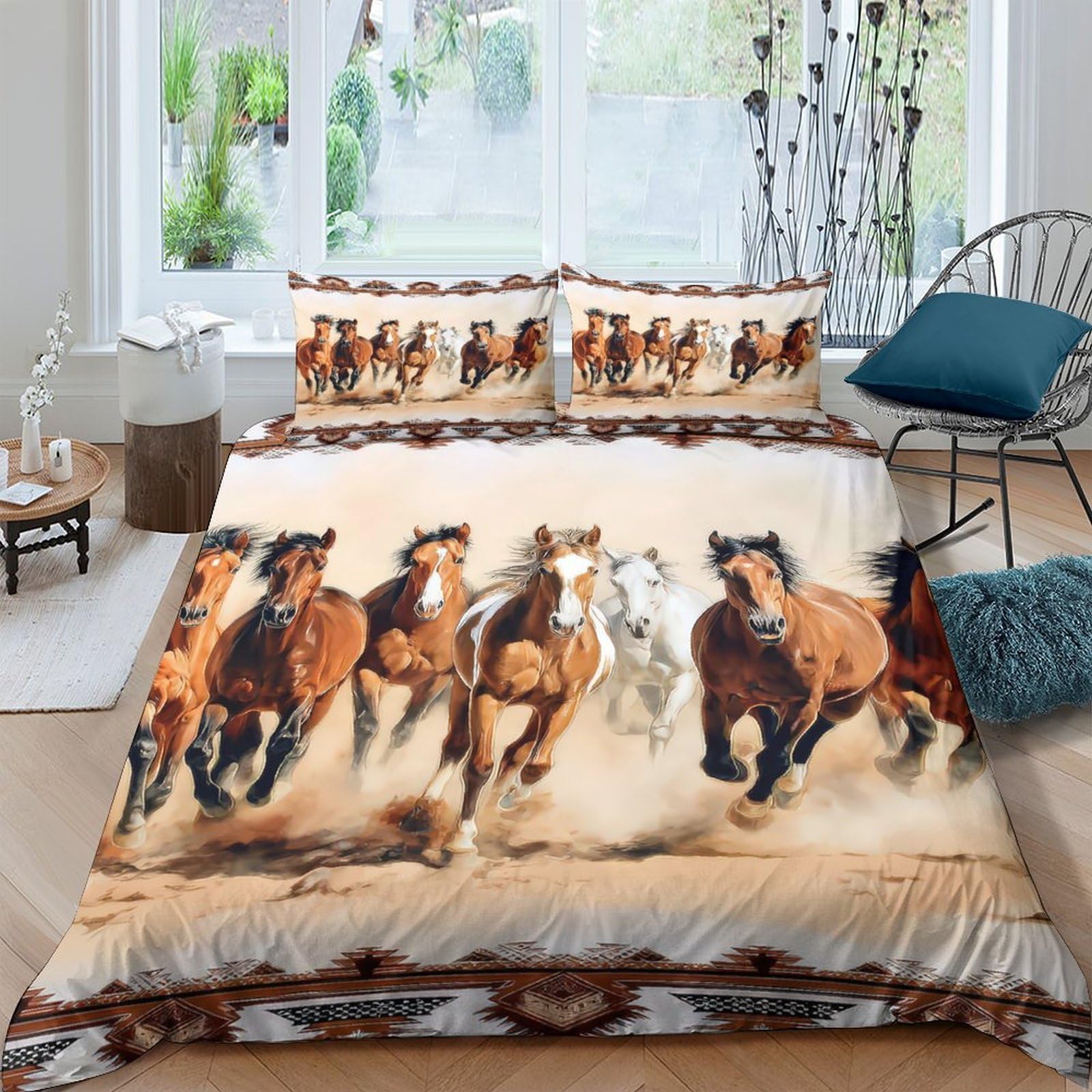 Ctjqhvkz Style-8 3D Printed Wild Horse Fitted Sheet Microfiber Soft Breathable Running Horse Bed Cover For Bedroom Dorm Mattress Protection Decor Single（135X200cm）