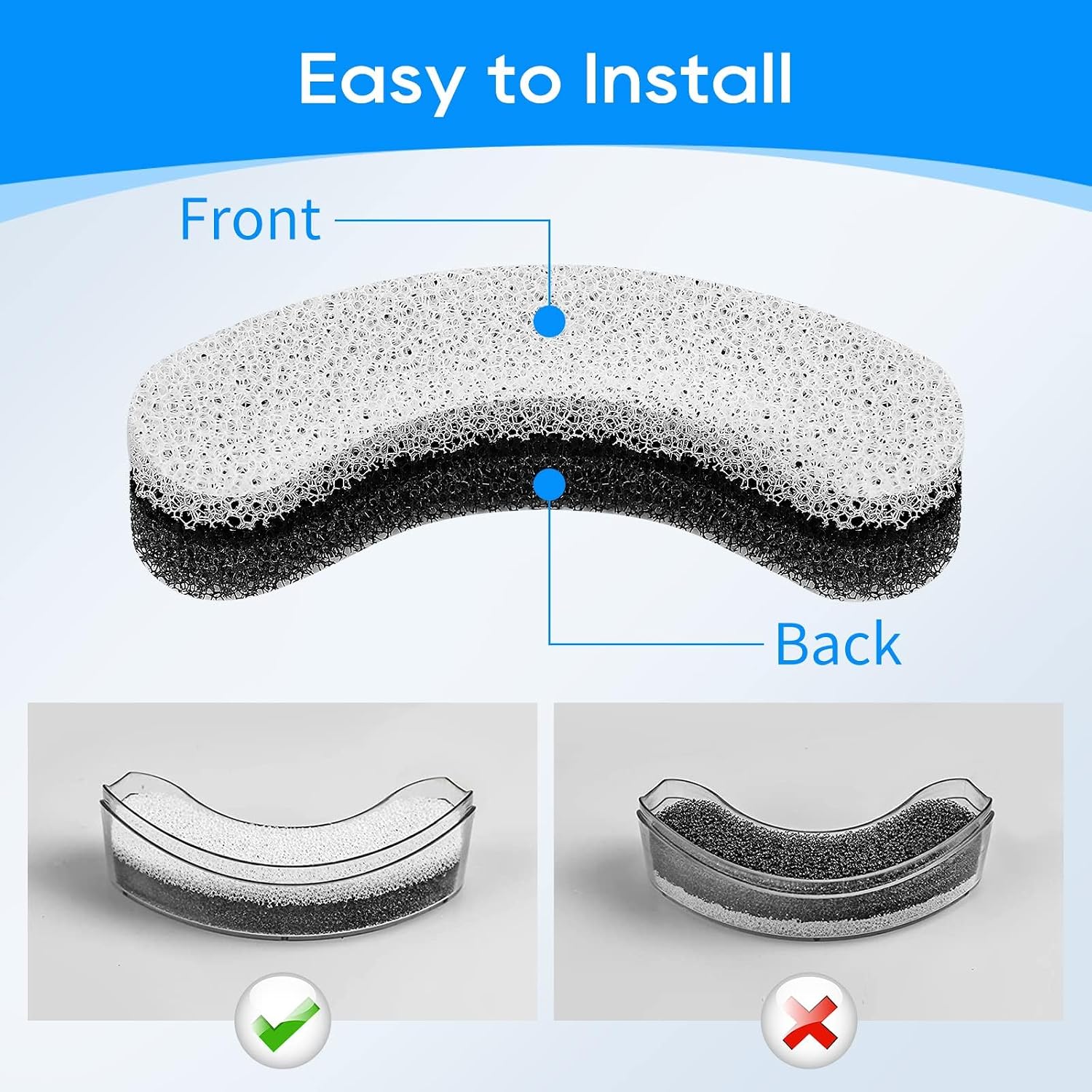 Pet Water Fountain Replacement Filters, 8 Pack, Triple Filtration System, Compatible with NPET WF050 WF100 1.5L and HAPUP 1.8L Fountains image 5