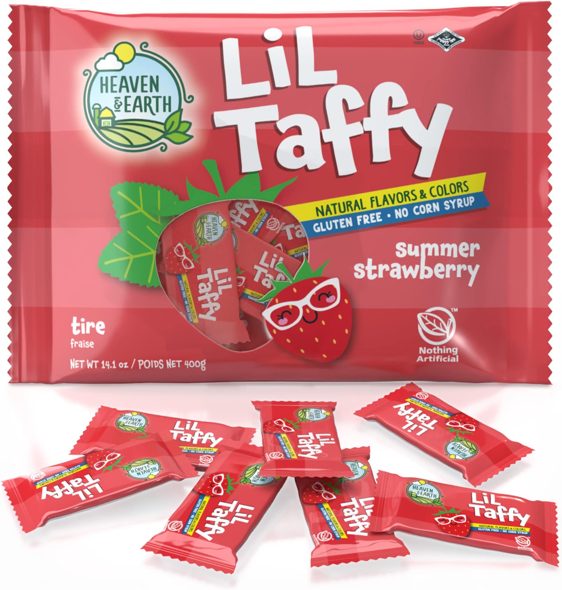 Heaven & Earth Summer Strawberry Lil Taffy 14.1oz | Made with Natural Colors & Flavors, No High Fructose Corn Syrup, Gluten Free, Nothing Artificial, Kosher, Wonderfully Delicious!