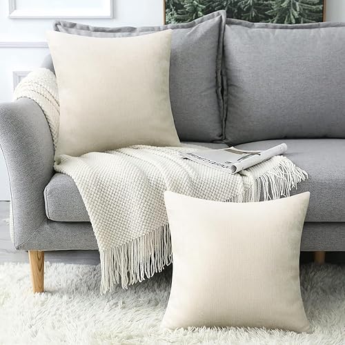 Miniatura 5 de Pyonic Juego de 2 fundas de almohada de felpilla de lujo, fundas de almohada suaves de 18 x 18 pulgadas, almohadas cuadradas color beige para sofá,