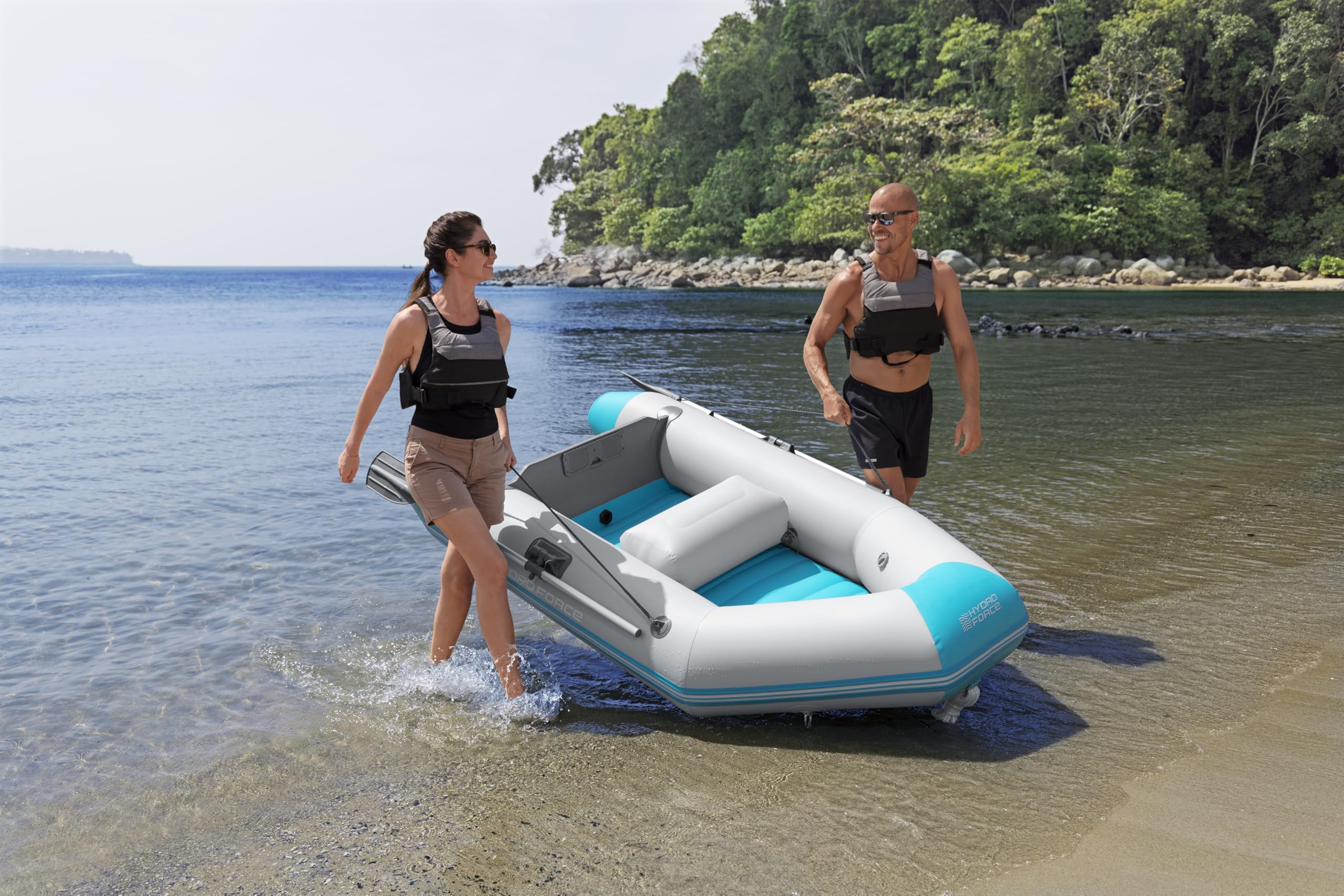 Bestway Hydro Force Sportboot Komplett-Set Corinth Elite, 230 x 130 x 33 cm, 2 Erwachsene, bis 280 kg, 3 Luftkammern, TriTech-Material, aufblasbarer Boden, Motorenhalterung, Ruder, Pumpe, Tasche