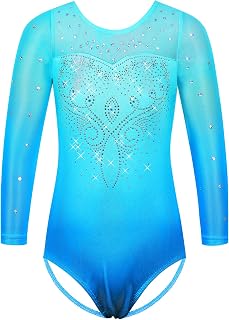 HUAANIUE Gymnastikanzug für Mädchen, langärmelig, Farbverlauf, Balletttrikot, Tanzkleid, 3–12 Jahre, athletisches Kostüm, Tanzkleidung