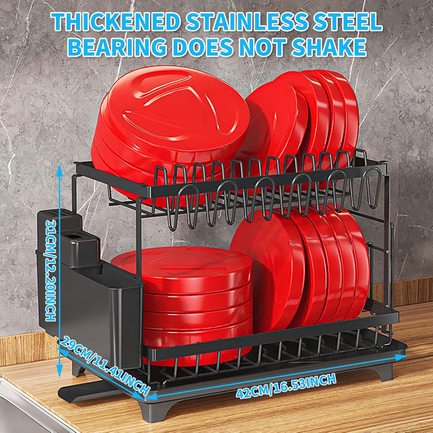 Dishes Drying Rack, 2-Layer Tableware Drying Rack with Draining Board, Space-Saving Design, Suitable for Kitchen Countertop Tableware and Cup Rack