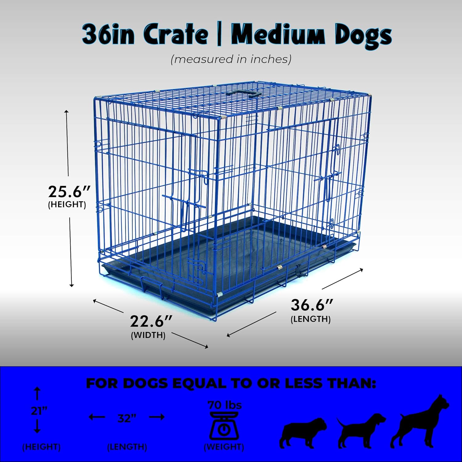PET Expressions Luxury Colorful 36 Inch Foldable Dog Crate with 2 Doors | Free Training Ebook and Pet Calming Music | 3 Colors & 3