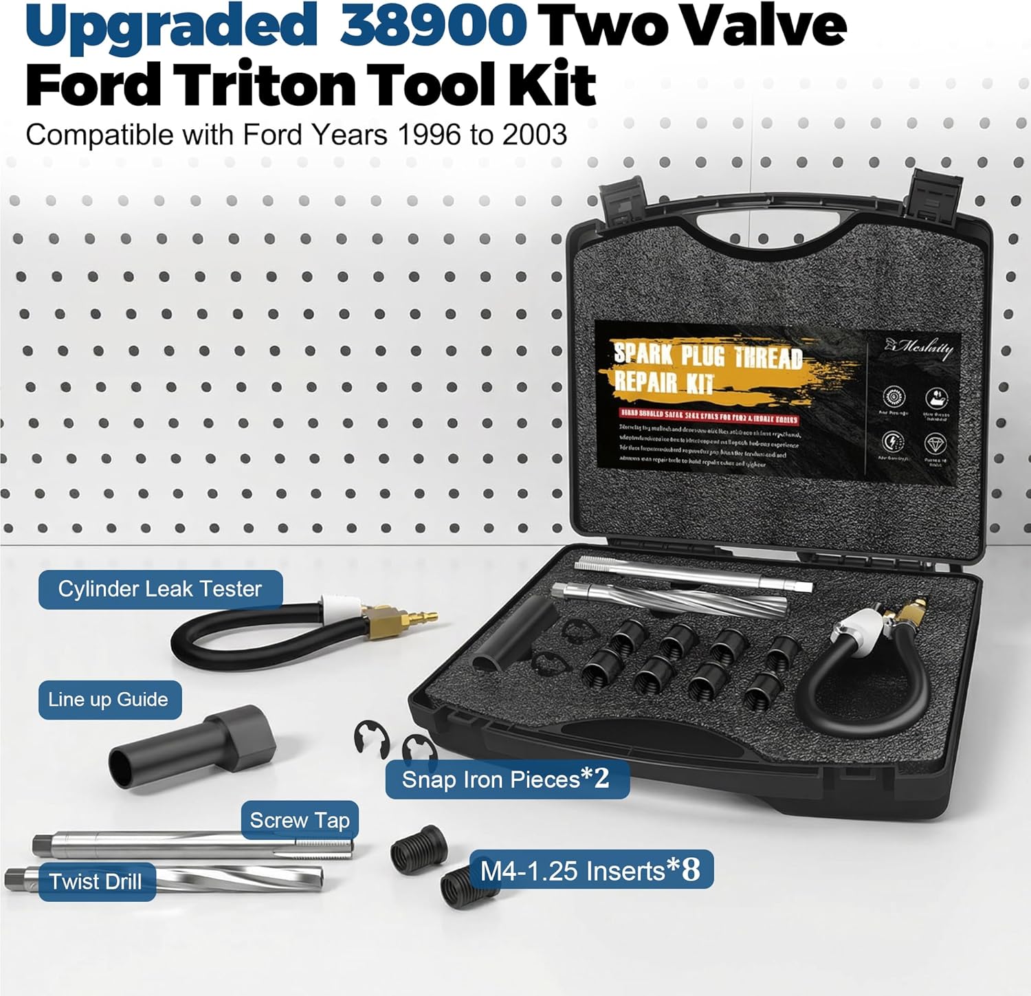 38900 Two Valve Ford Triton Tool Kit, Foolproof Repair System, Spark Plug Thread Repair Kit Compatible with 4.6L, 5.4L and 6.8 V-10 Ford Triton Two Valve Engines (Light Black)