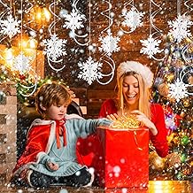 SULOLI Christmas Snowflake Hanging Swirls Decoration,30 Pieces 3D Snowflake White with Ceiling Swirls for Christmas