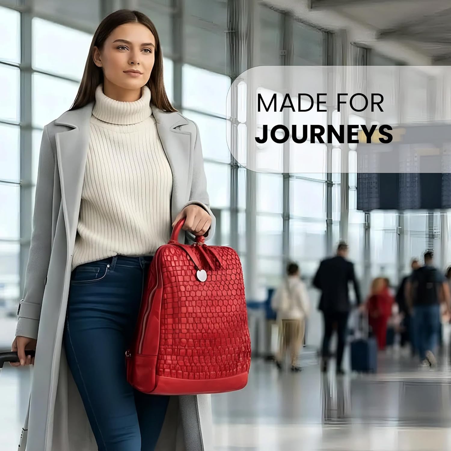 12.5 Inch Genuine Leather Backpack for Women and Men, Red Leather Backpack with Adjustable Shoulder Strap - Image 7