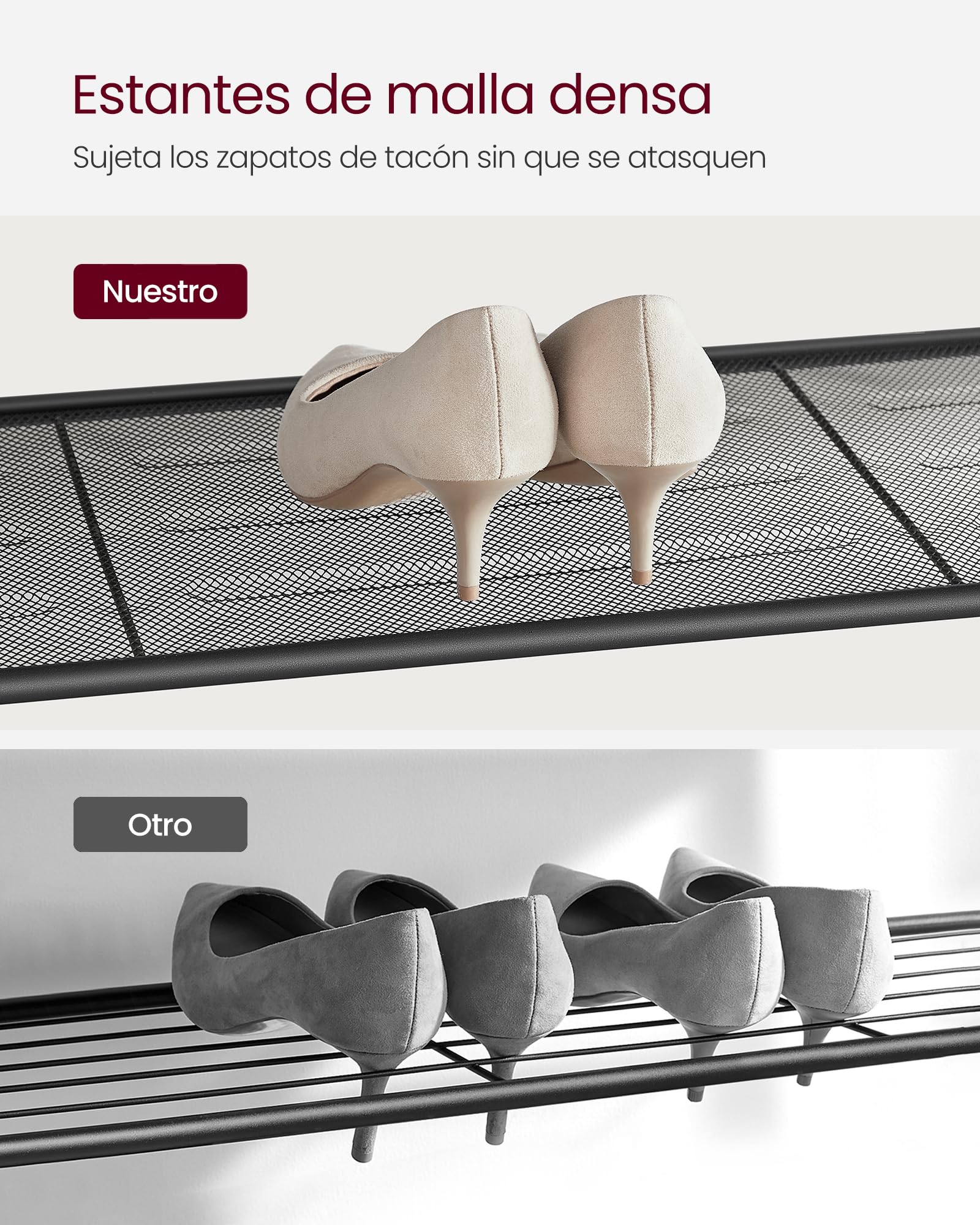 VASAGLE Zapatero, Organizador de Almacenamiento de Zapatos con 4 Estantes de Malla y Gran Superficie para Bolsas, para Entrada, Vestíbulo, Armario, Metal, Industrial, Marrón Rústico y Negro LBS15BX