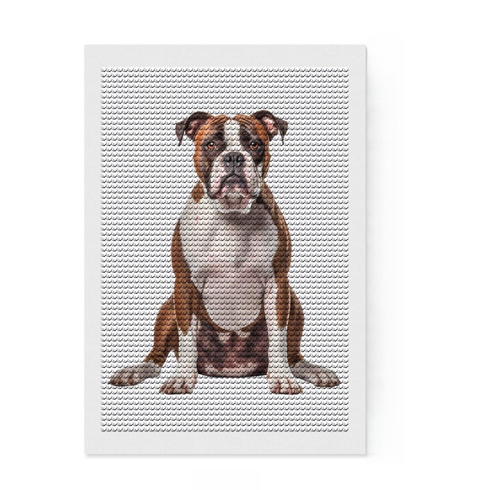 Junmoney American Bulldog Diamond Art Canvas 8"x12", Farmhouse Decor, for Women, Fun Craft Experience, Thoughtful Handmade Gift
