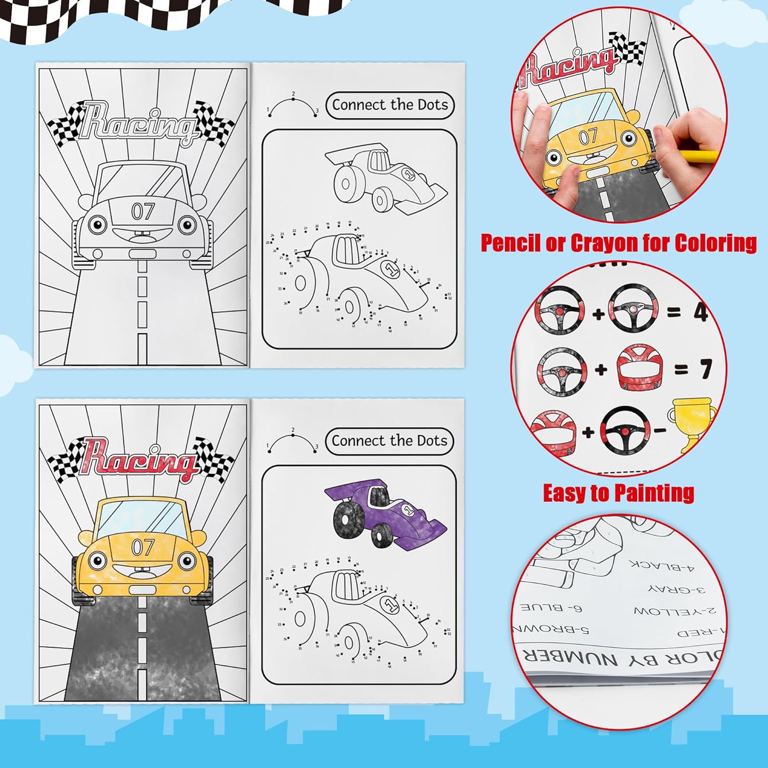 JAPBOR Race Car Coloring Books - 24PCS Mini Racing Cars Activity Color Books Bulk for Kid Party Favors, Truck Transportation Themed Small Colouring Pages for Birthday Gifts Class Drawing Painting Game - Image 4