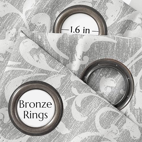 Miniatura 6 de Vangao Cortinas grises 100% opacas de 84 pulgadas de largo para dormitorio, cortinas florales para sala de estar, con aislamiento térmico, cortinas