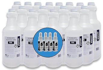 Isopropyl Alcohol 70% - 16 x 1000 ml Bottles More Than 4 Gallons USP Grade IPA 70 Percent - Includes 4 Mini Spray Bottles 2 oz Each - Made in the USA