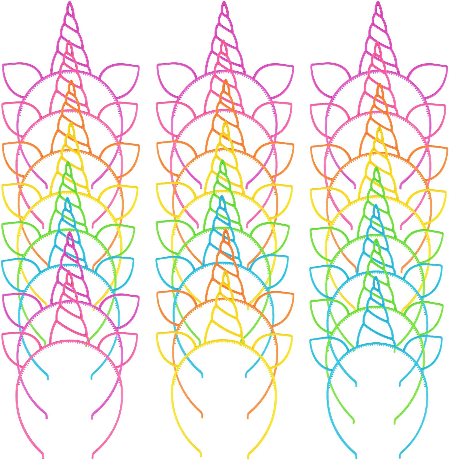 Zddaoole 24 Pcs Unicorn Headbands Unicorn Birthday Party Favors,Plastic Hairbands for Girls,Headware Accessories for Party Supplies Gift,Teens Toddlers Children