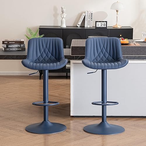 Miniatura 59 de YOUTASTE Bar Stools Set of 2, Adjustable Swivel Counter Height Barstools with Back, All Grey Faux Leather Upholstered Bar Chairs with Metal Base,