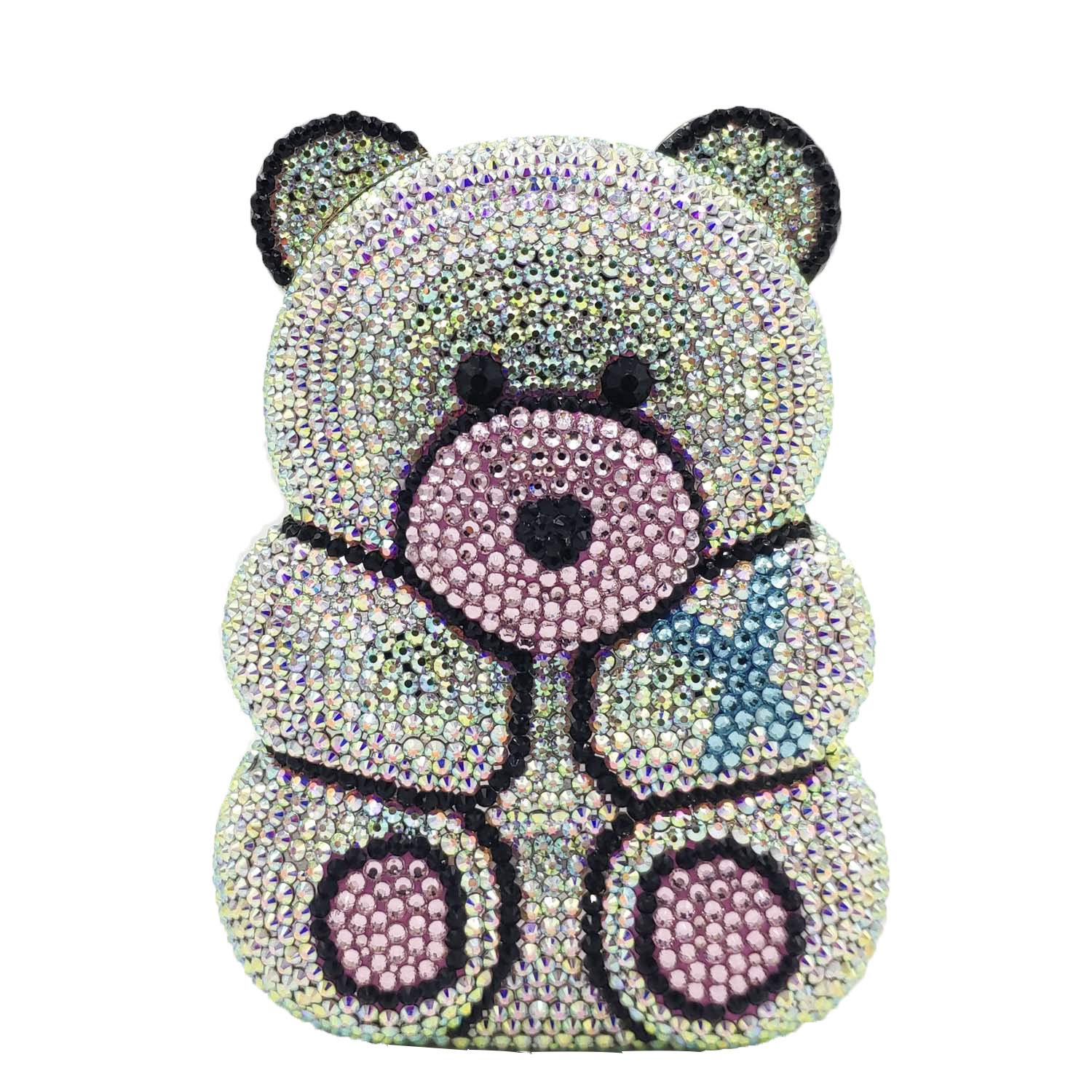 Boutique De FGG Bear Evening Bags and clutches for Women Formal Crystal Clutch Purse Party Animal Rhinestone Handbags,Mini