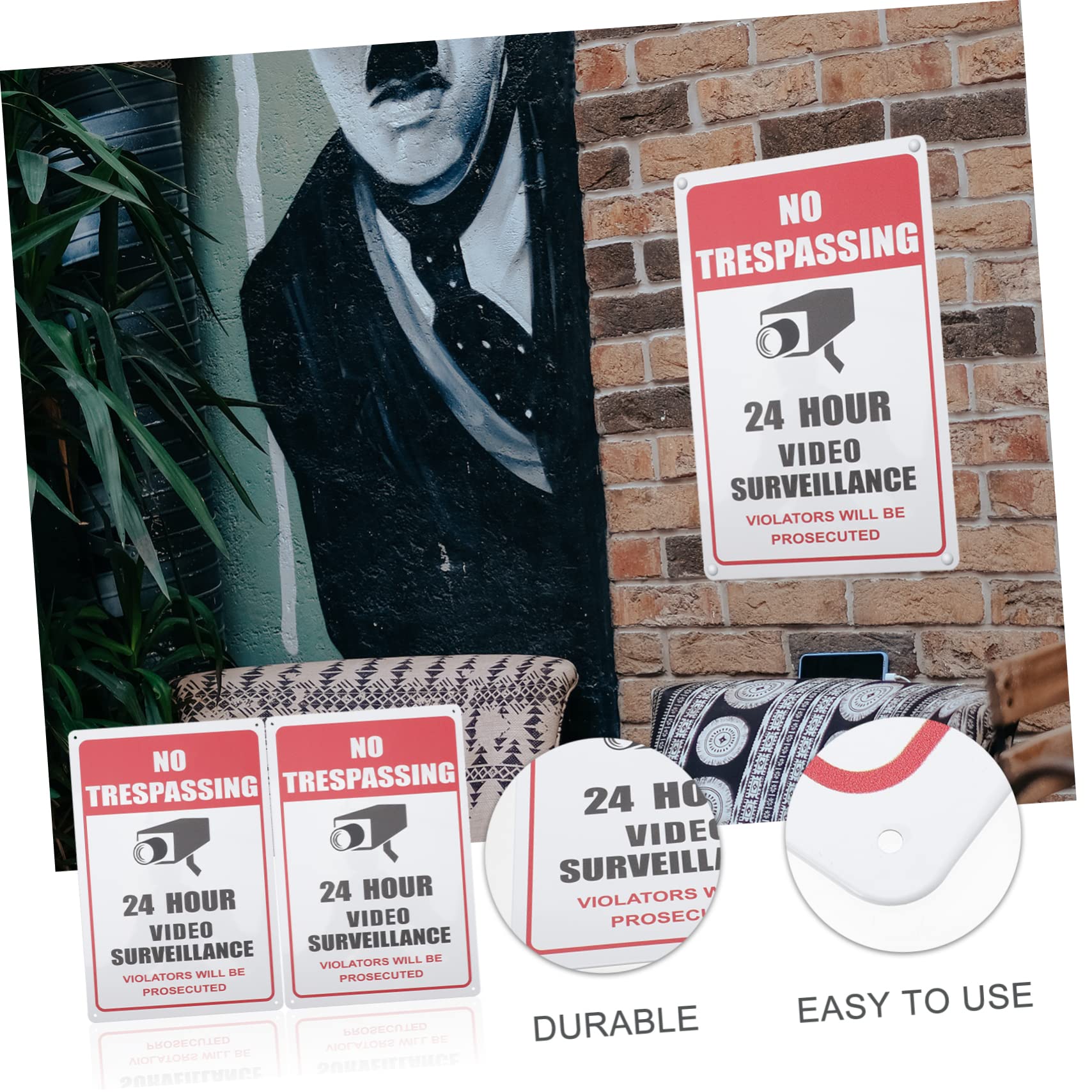 PRETYZOOM 10 Piezas Cartel Metálico de Videovigilancia Señal de Seguridad Clara y Resistente Placa de Advertencia para Tienda Exterior Interior Resistente la Oxidación y Fácil de Instalar