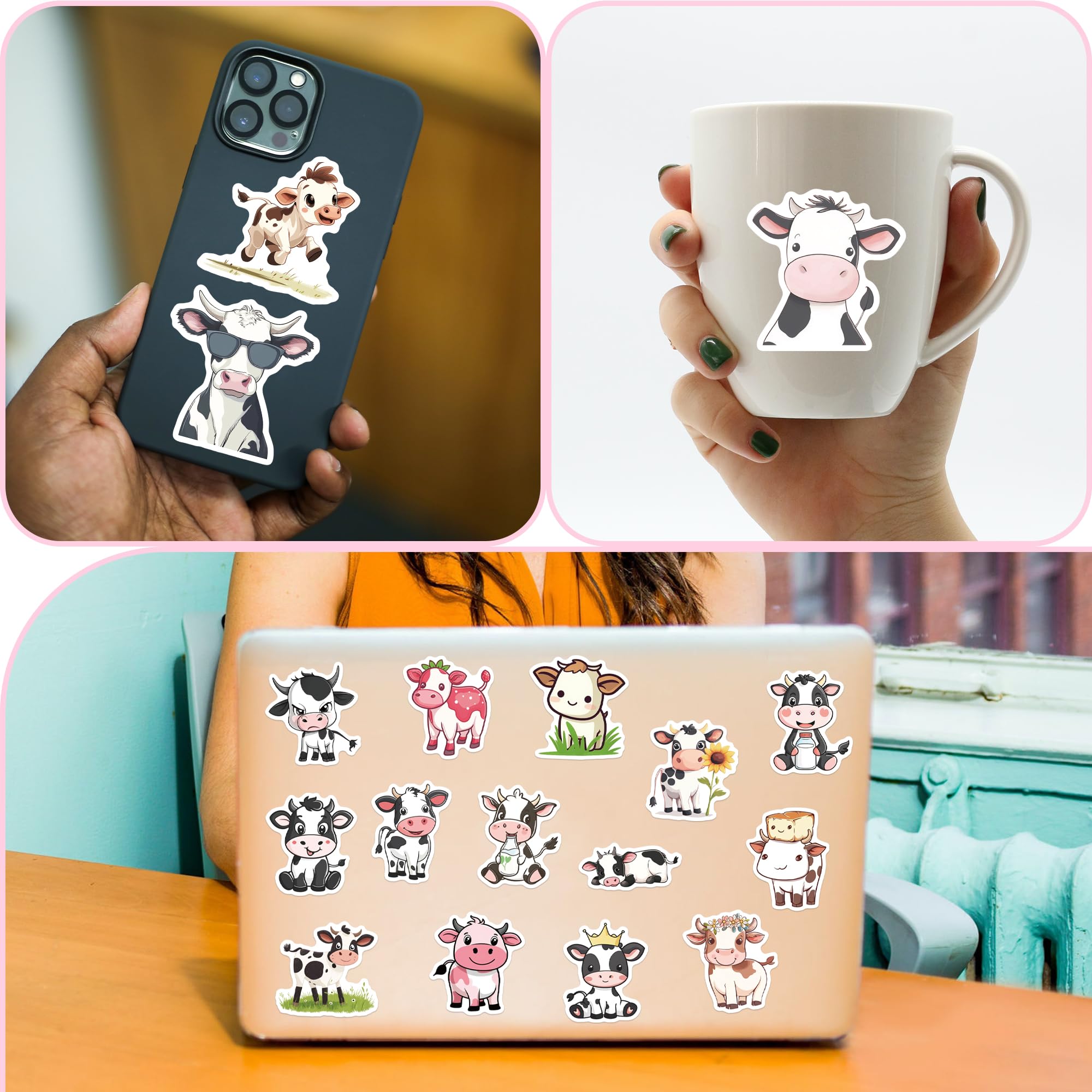 Vinyl-Aufkleber „Kuh & Kalb“ – 2 Stück, Niedliches Kawaii-Design, 100 Mikron Glänzend