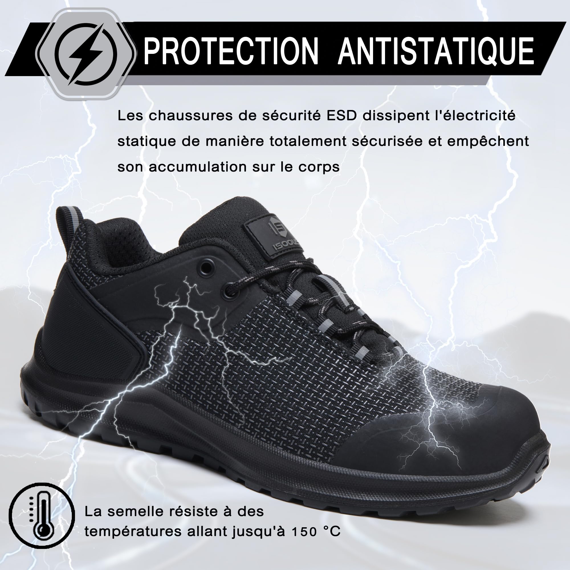 ISOOUS Chaussures de Sécurité Hommes Femmes S3 ESD Chaussures de Travail SRC FO Basket de Securite Imperméables