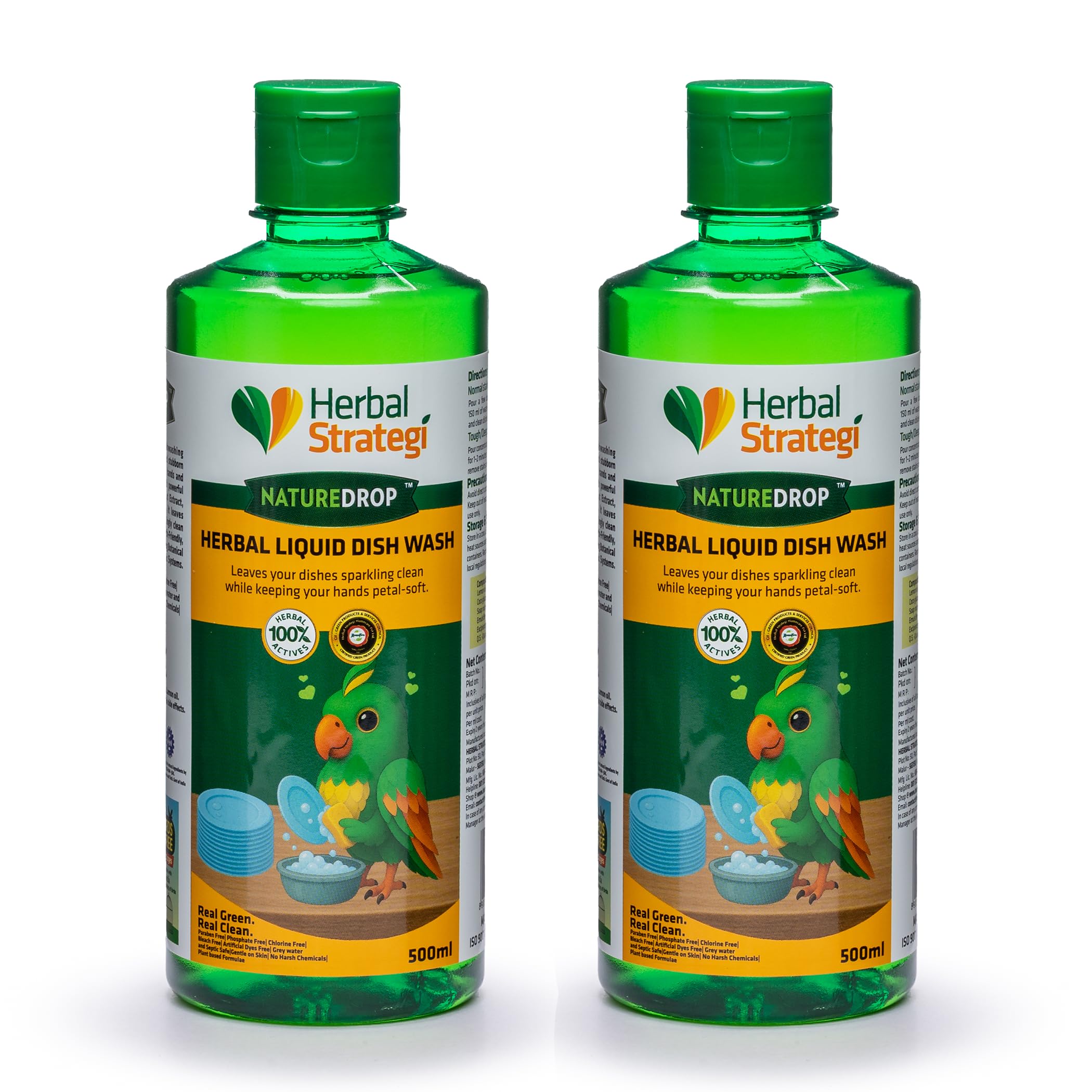 Strategi Natural Dishwash Liquid Gel Pack Of 2 (500ml Each, Lemon Oil)| Skin Safe, Baby Safe & Pet-Friendly | 100% Herbal Actives| Eco-Friendly, Non-Toxic