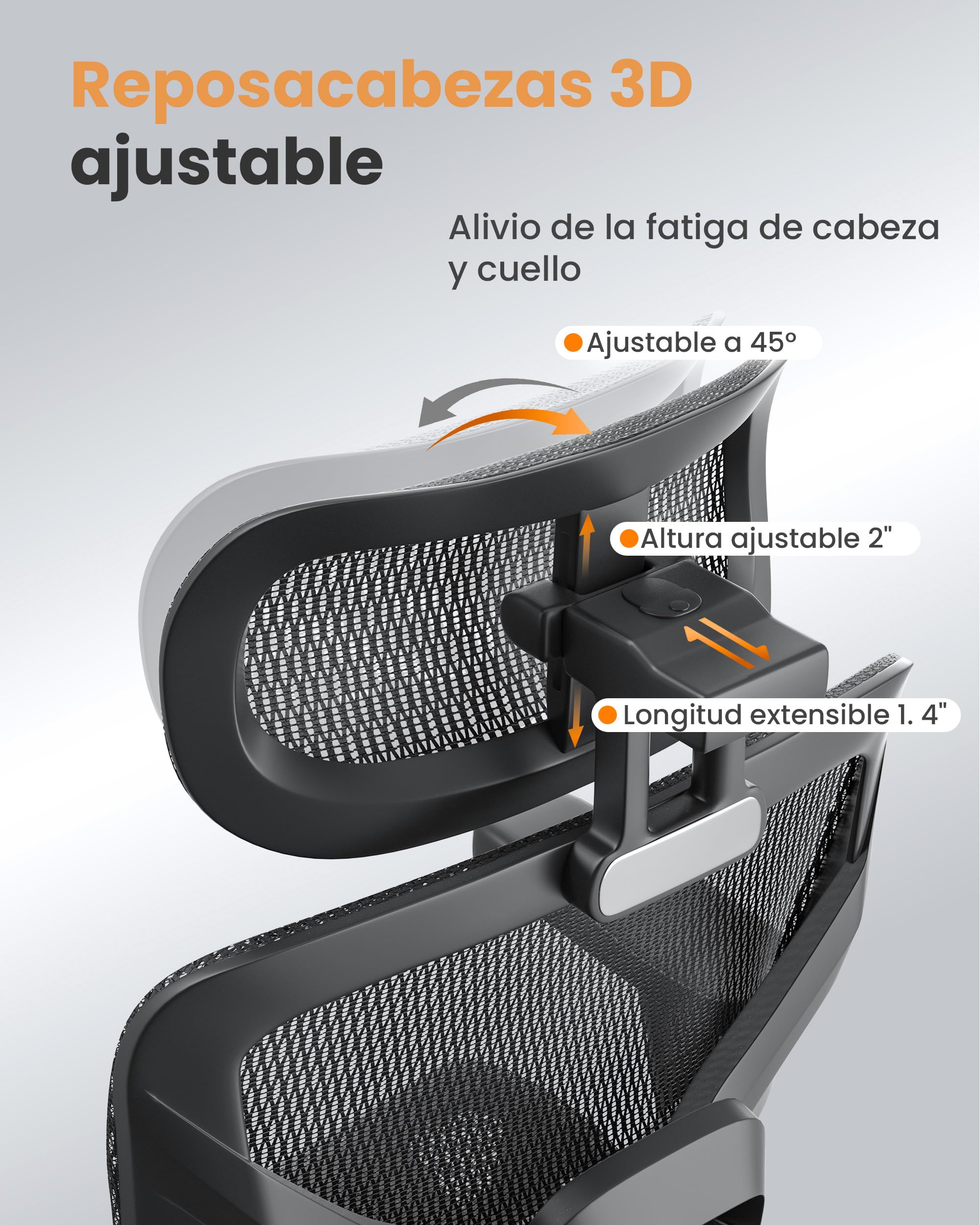 naspaluro Silla Ergonomica Escritorio con Reposapies, Load 160 kg, Negro | Malla transpirable, high back silla oficina, reposabrazos 3D, reposacabezas 3D, respaldo ajustable, inclinación 135 grados