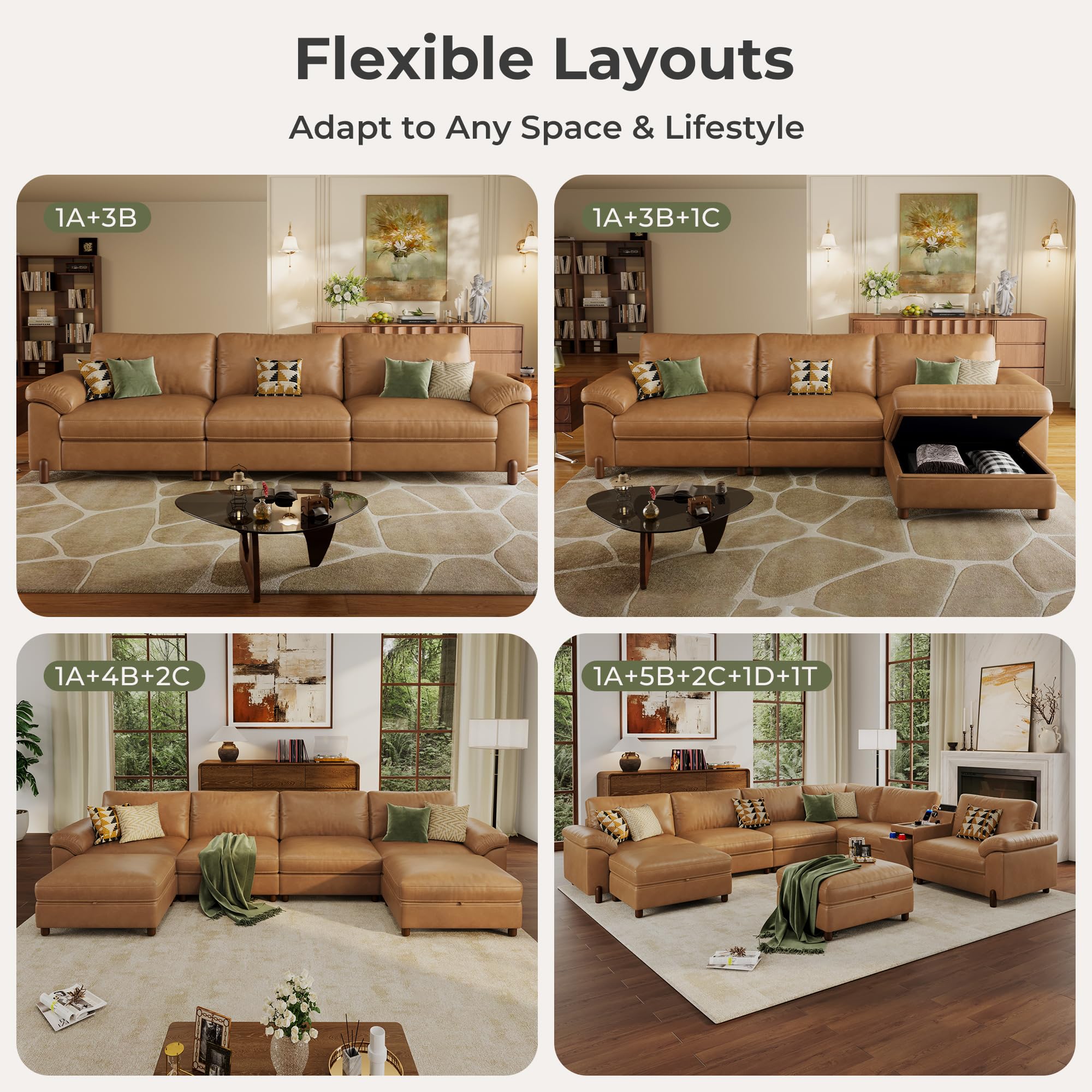 Best Double Sided Sofa Picks for 2026 1 SITJOY Cloud Couch Sectional, 2 Seater with Console, Faux Leather in Brown - product photo