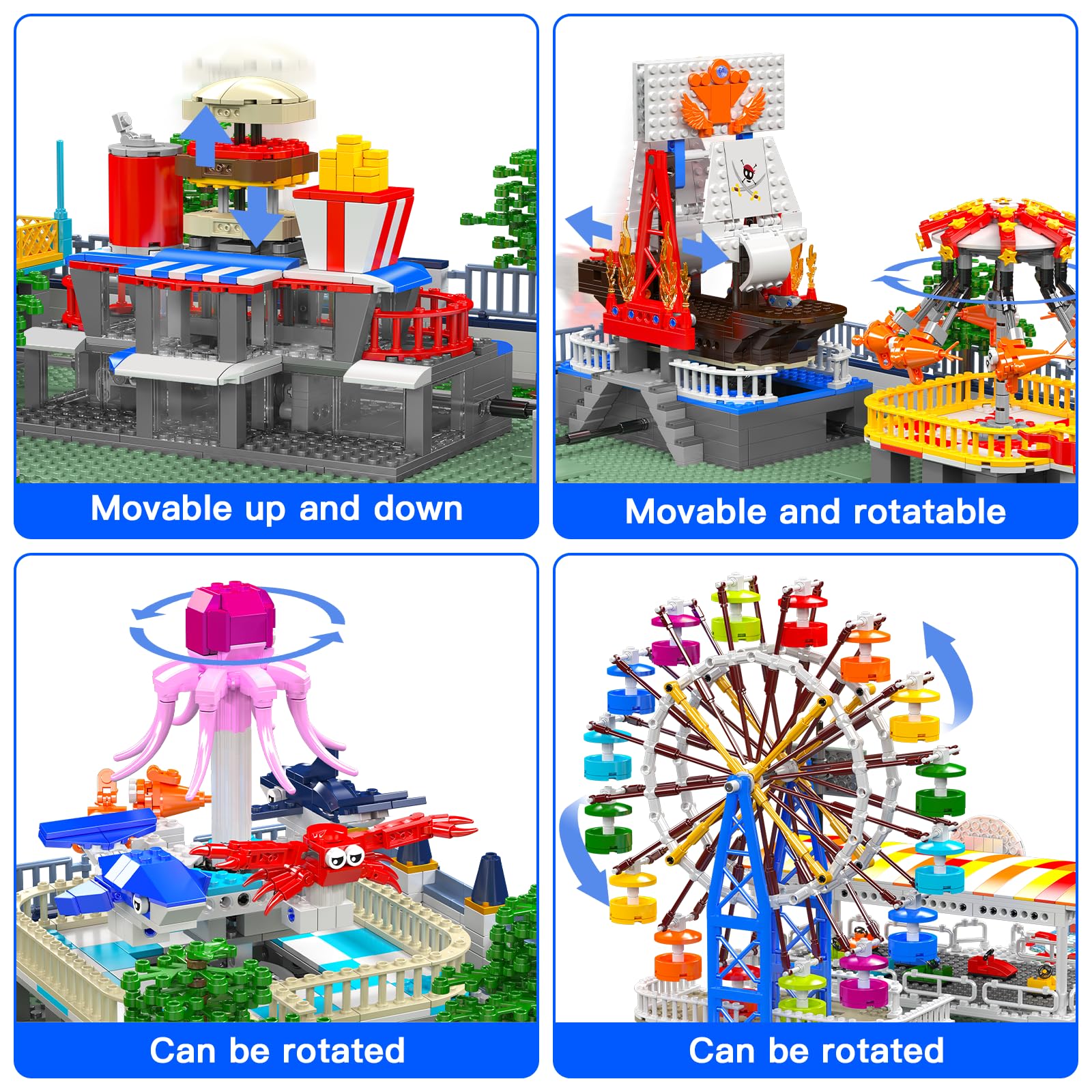 Mould King 11022 Vergnügungspark Bauspielzeug Elektrisch Freizeitpark Klemmbausteine MOC Karneval Bausatz Bausteine Kompatibel mit Andere Marke(5220 Teile)
