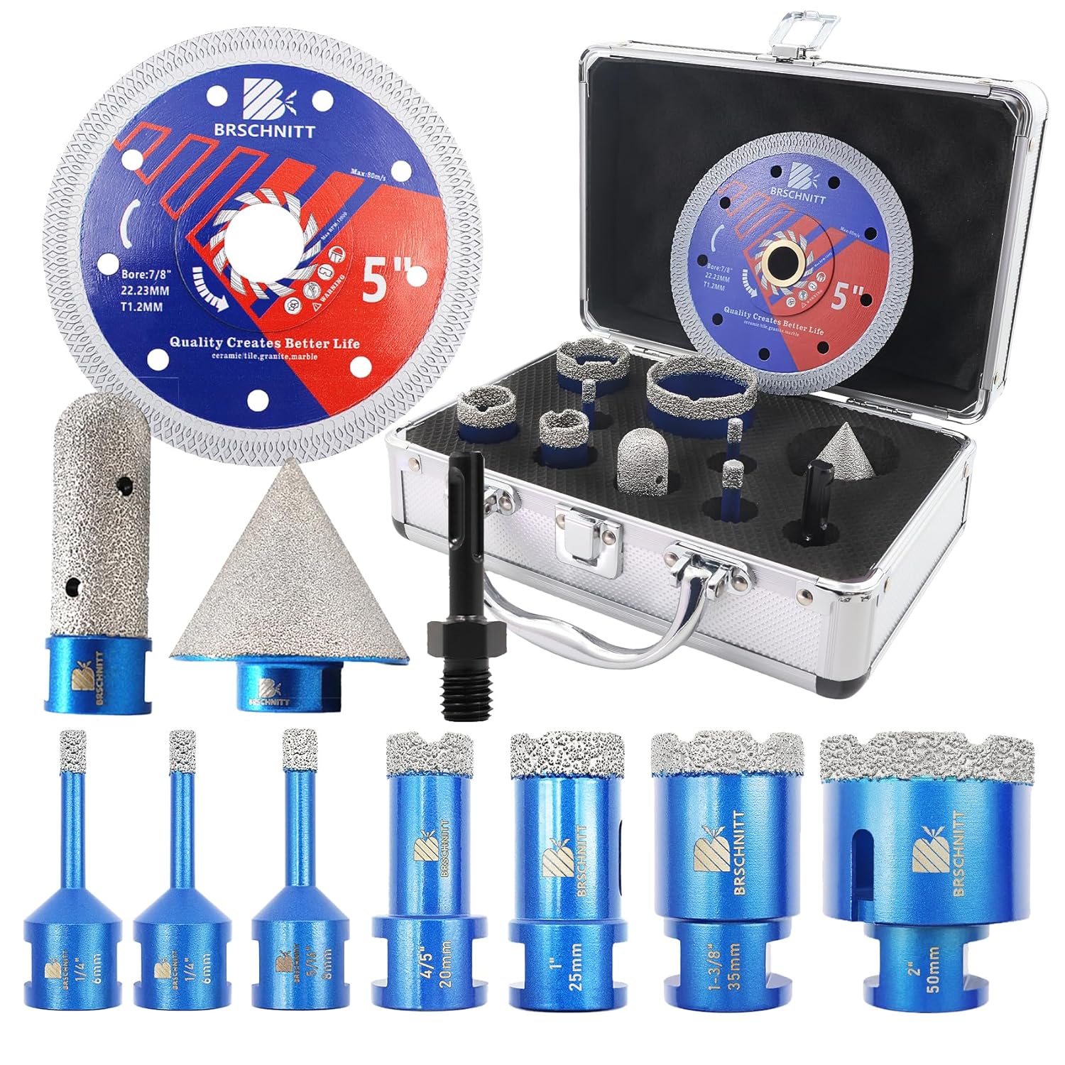 Diamond Core Drill Bit Set - Tile Hole Saw for Porcelain Tile Ceramic Marble Granite Drilling&4/5"& 2" Diamond Chamfer Finger Bit&Adapter & 5" Saw Blade