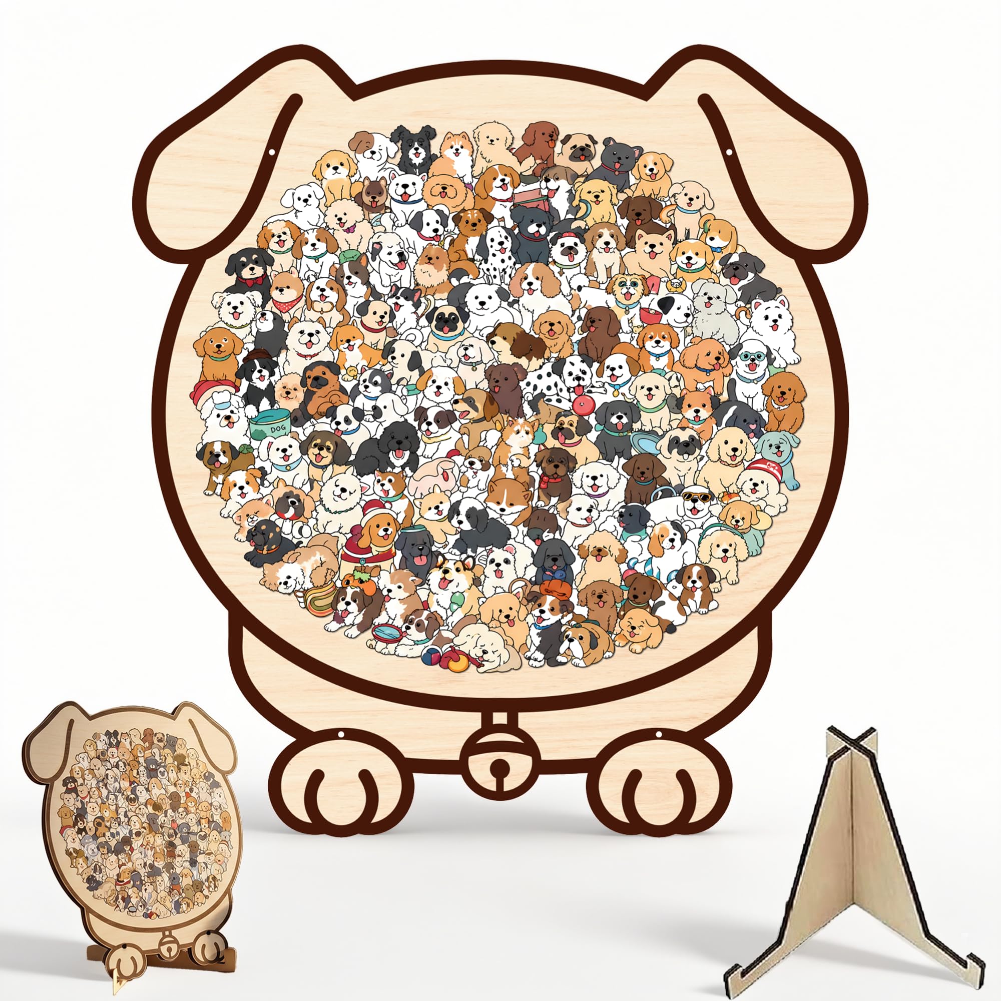 Dog Shaped Wooden Jigsaw Puzzle with Stand, Unique Animal Shape Wood Puzzle, Creative Gifts for Dogs Lovers, Home Decorative Display Piece (Dog2)