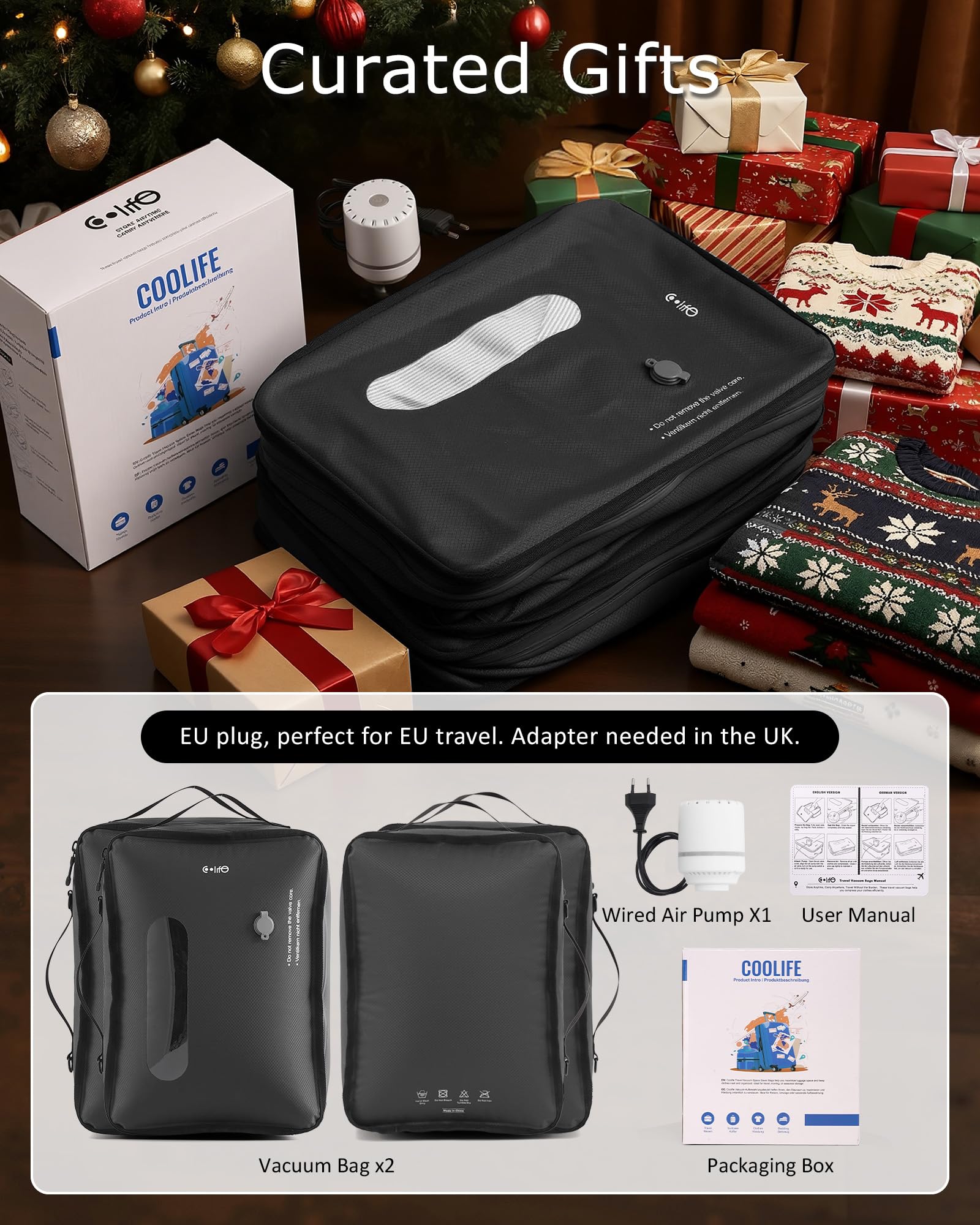 COOLIFE Vacuum Bags*2 for Travel with Pump TPU Vacuum Storage Bags Reusable Vacuum Compression Bags for Carry-on Baggage - Image 5