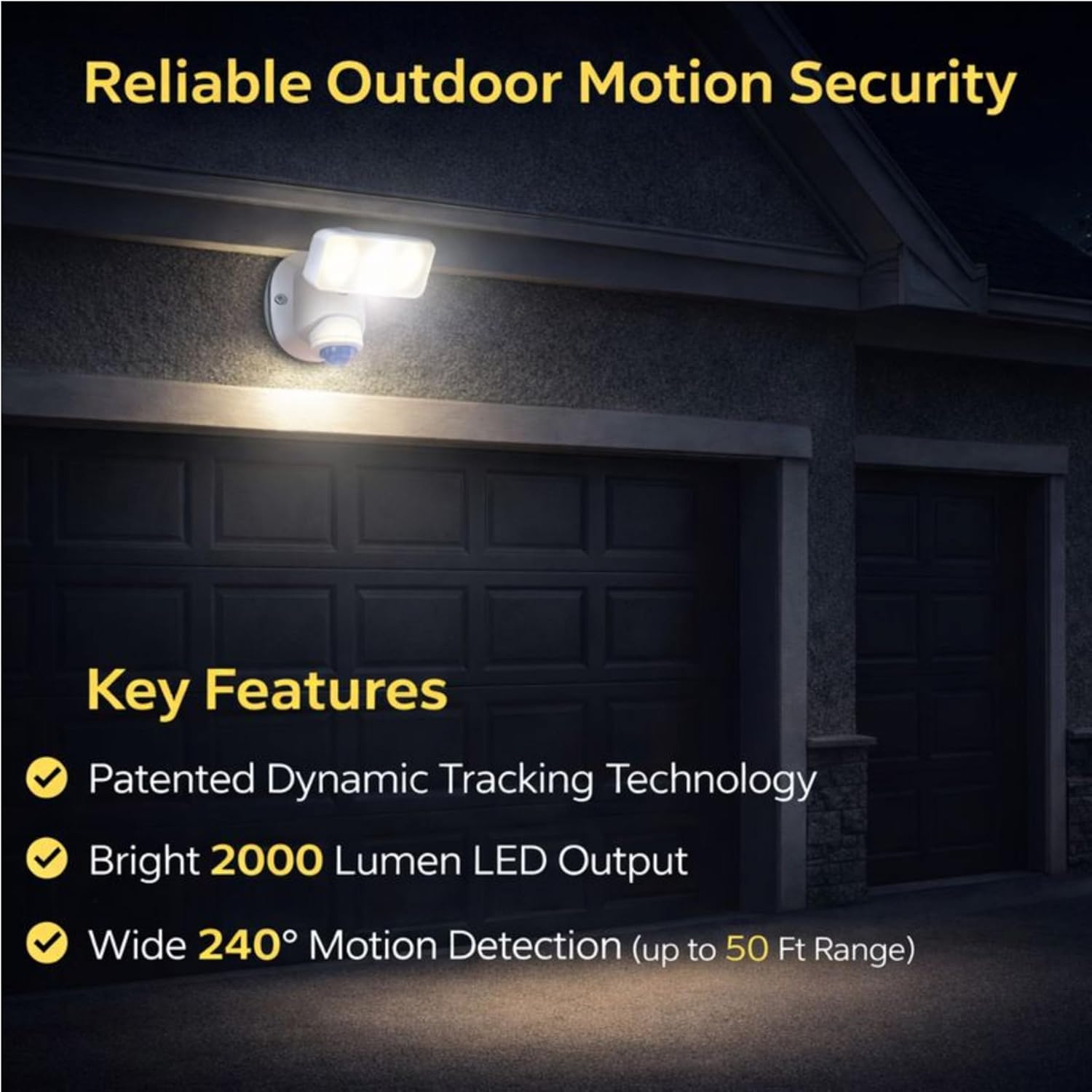 Wired Motion Security Light with Dynamic Tracking Technology, 2000 Lumens LED, 240° Sensor, 50 ft Range (Black)