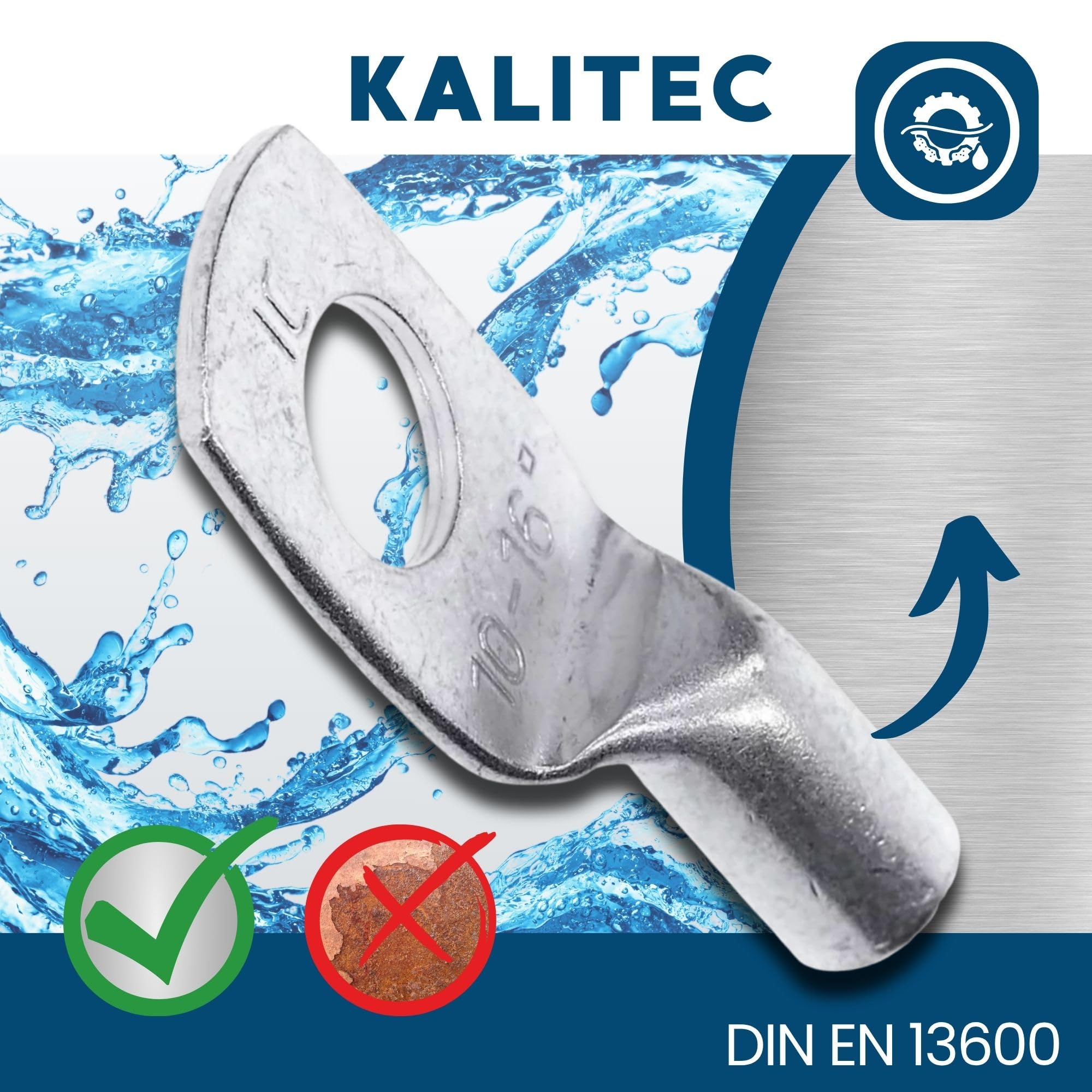 Kalitec 10x Terminales de Cable Tubular 16 mm² M10, Conector de Cobre | Terminales de compresión galvanizados para instalaciones eléctricas en coche, sistemas solares y hogar, sin orificio visual