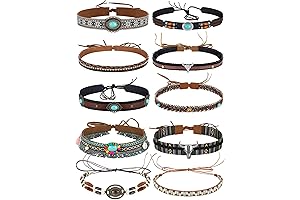 10 Pc Cowboy Hat Band Set: Ethnic Western Style Fashion