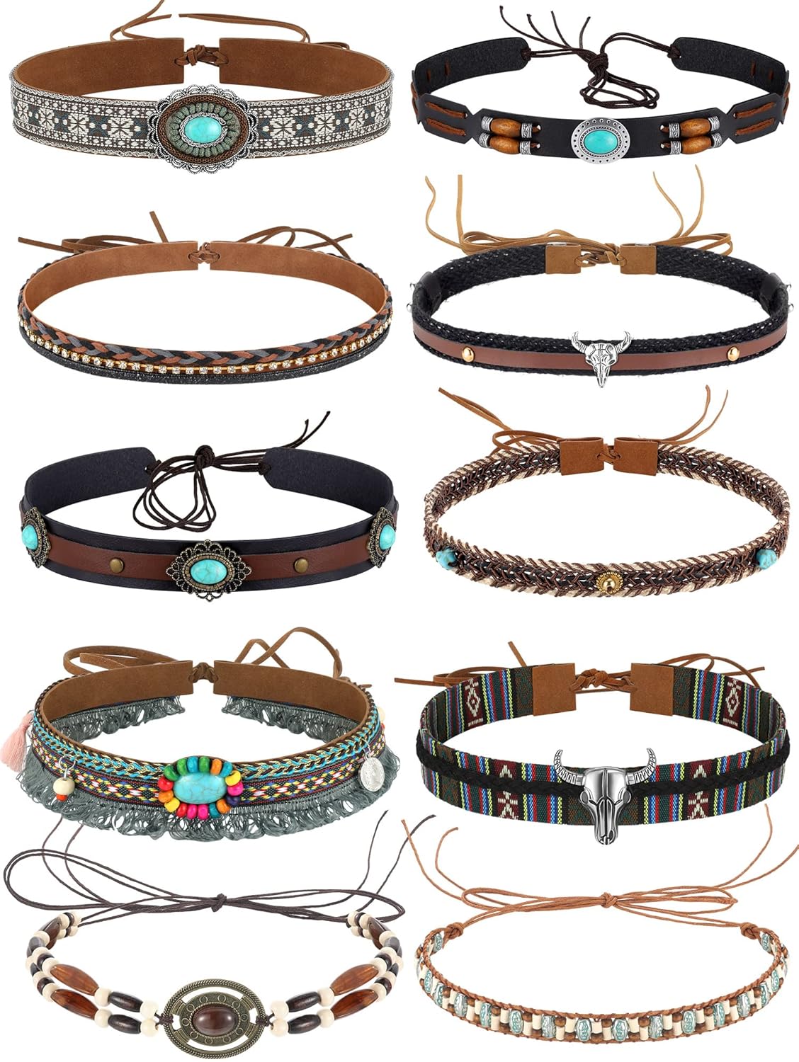 Zeyune 10 Pcs Cowboy Hat Bands Ethnic Western Hat Belts Rural Cowgirl Turquoise Hatbands Beaded Cowboy Supply