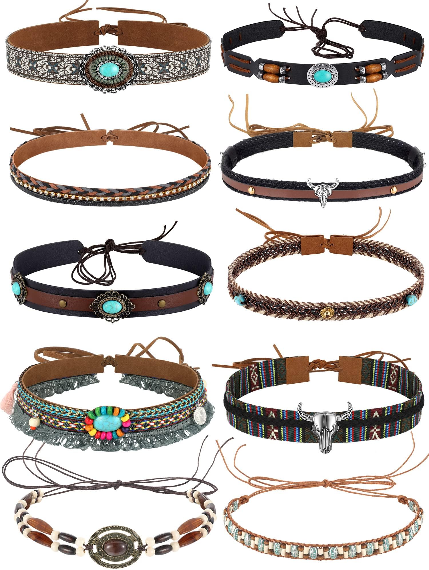10 Pcs Cowboy Hat Bands Ethnic Western Hat Belts Rural Cowgirl Turquoise Hatbands Beaded Cowboy Supply