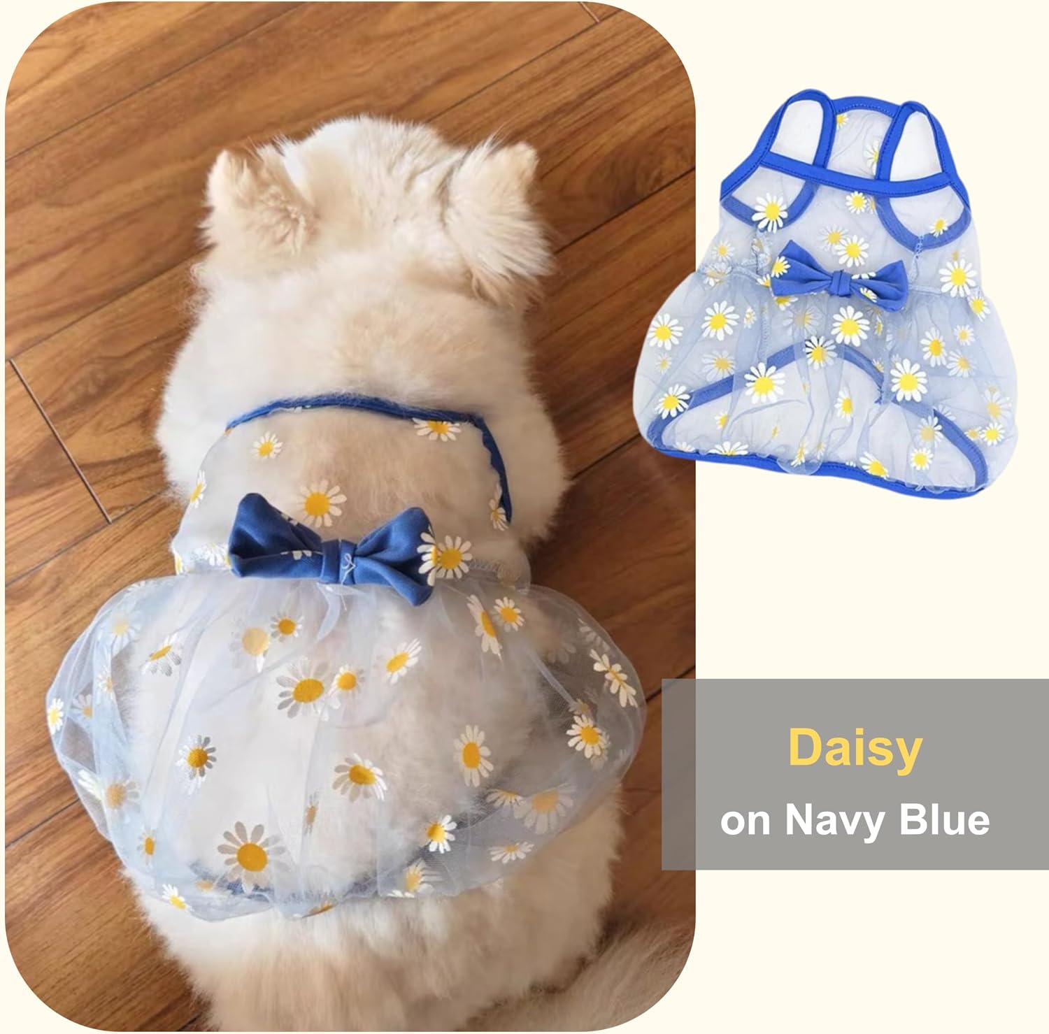 Dog Daisy Bow Dress Clear Cute Floral Breathable Mesh Skirt Outfits Princess Spring Summer Sundress for Holiday Birthday Girls Party Costume (Pink + Blue + Purple, Medium)
