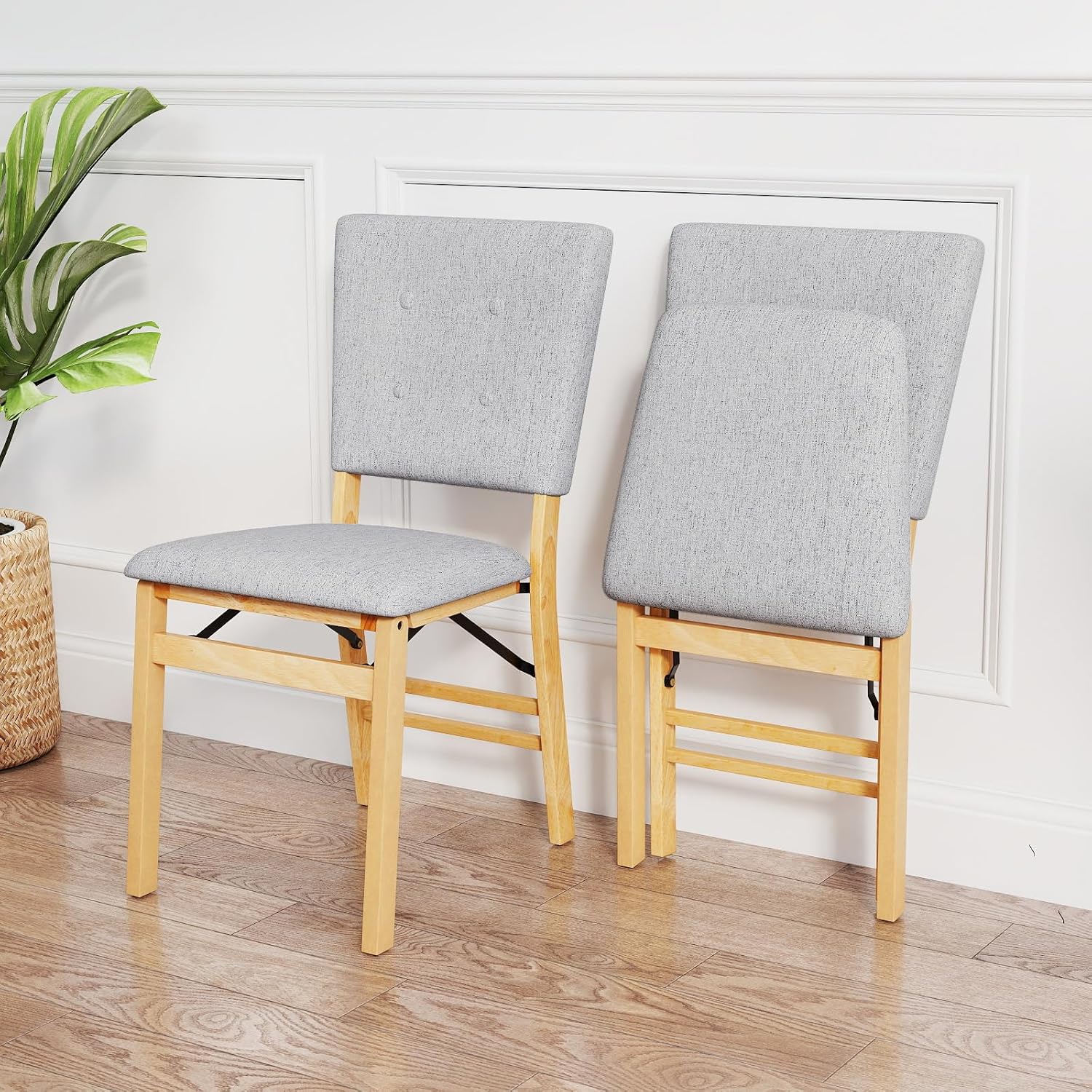 Giantex Folding Dining Chairs Set of 2, Armless Kitchen Chair w/Padded Seat & Tilt Backrest, Rubber Wood Legs, Upholstered Accent Side Chairs for Dining Room, Living Room, Restaurant