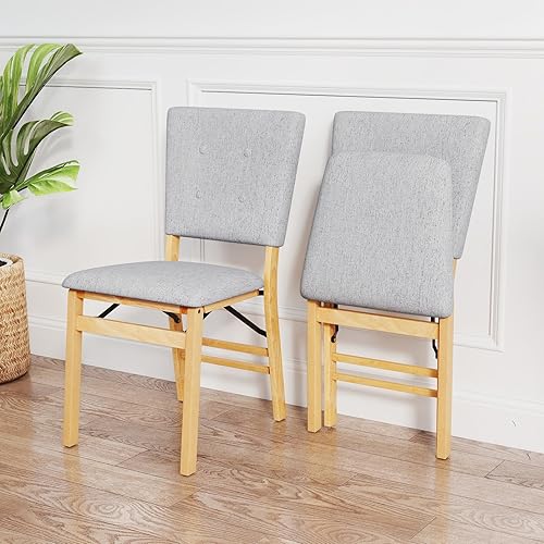 Miniatura 5 de Giantex Juego de 2 sillas de comedor plegables, sillas de cocina sin brazos con asiento acolchado y respaldo inclinable, patas de madera de goma,