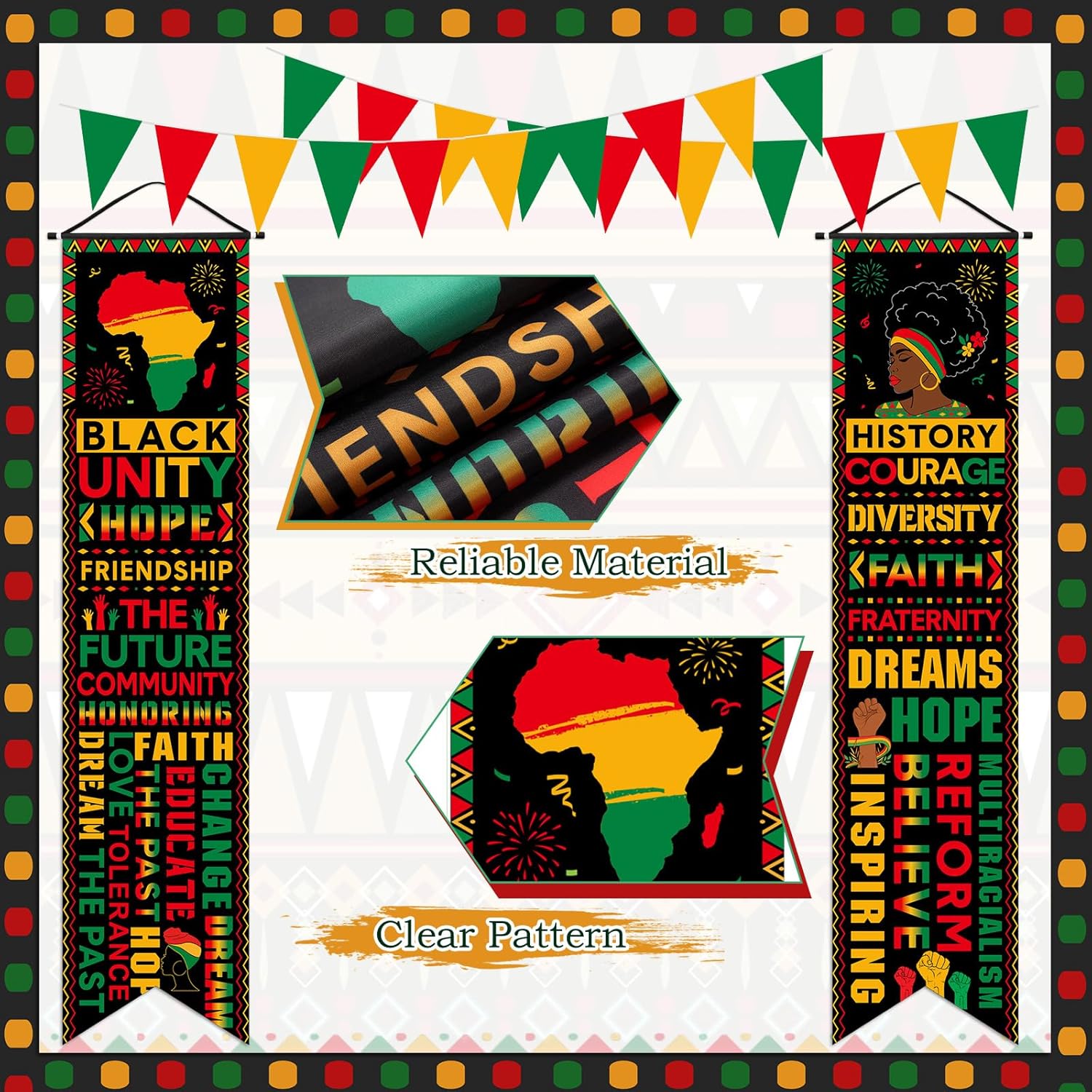 Pasimy 14 Pcs Black History Month Decorations Black History Month Hanging Banner Triangle Flag Porch Sign Yard Signs Decoration for African American Heritage Festival Party Supplies Favor