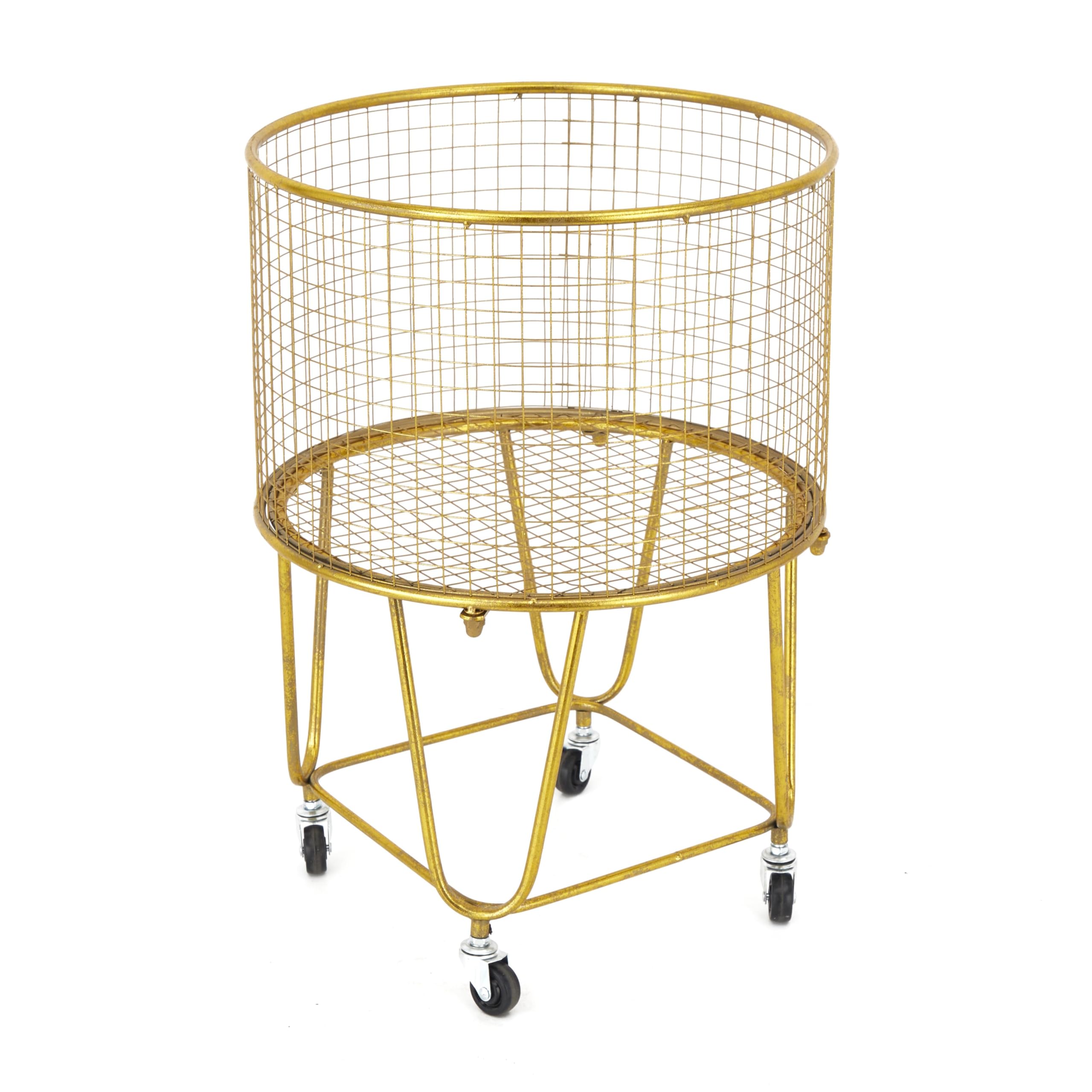 Deco 79 Runder Aufbewahrungswagen aus Metall mit Rädern, 18" x 18" x 25", Gold