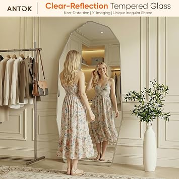 Antok 76x34 Irregular Full Length Mirror, Large Full Body Mirror, Silver