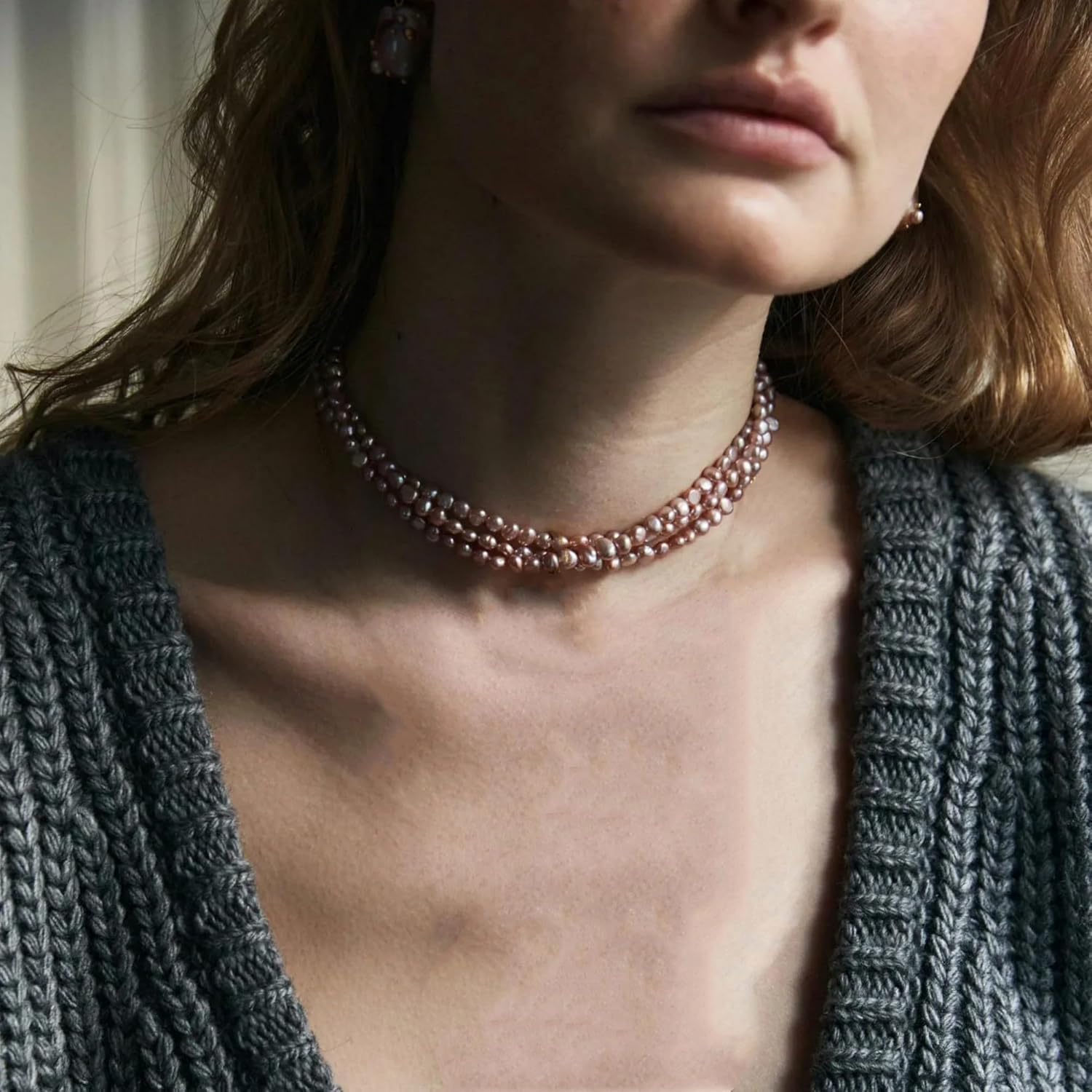 IDOKAWA Dainty Choker Necklace for Women Baroque Pearl Necklace White Natural Freshwater Pearl Strand Necklace Sterling Silver for Women/Mother/Girlfriend Fashion Jewelry Gifts for Wedding Birthday