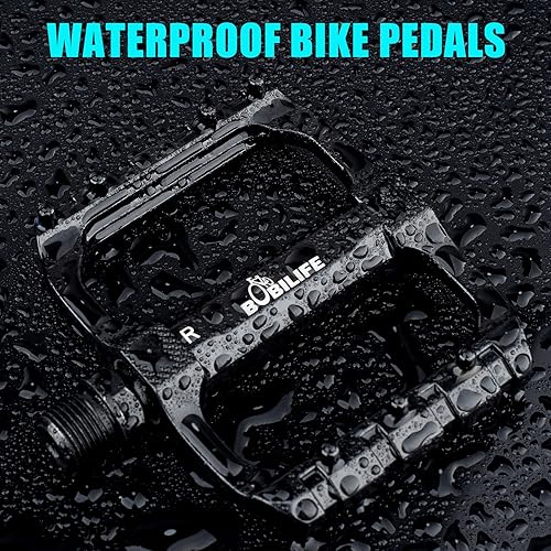Miniatura 8 de Pedales de bicicleta de montaña con rodamientos lisos, pedales planos de bicicleta MTB, aluminio de 9/16 pulgadas, rodamientos sellados, plataforma