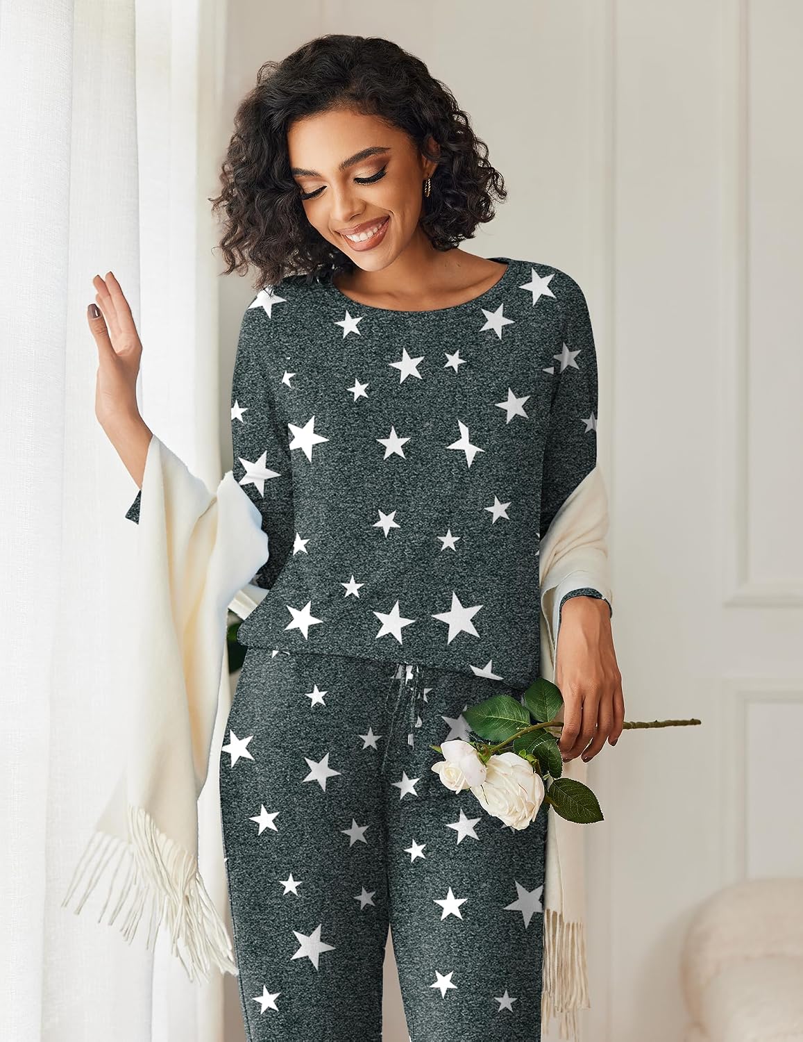 Ekouaer 2 Pack Womens Pajama Sets Long Sleeve Pjs Soft Comfy Lounge Set image 3